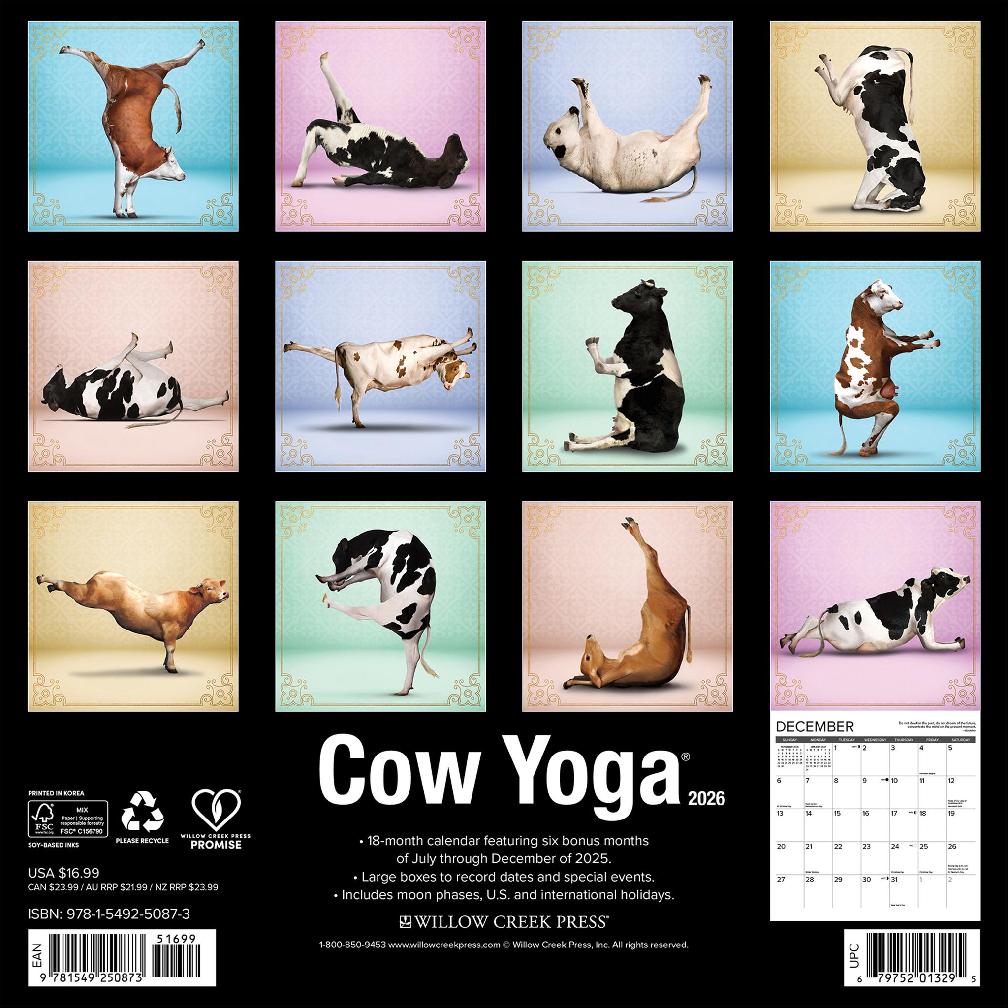 Cow Yoga 2026 Wall Calendar