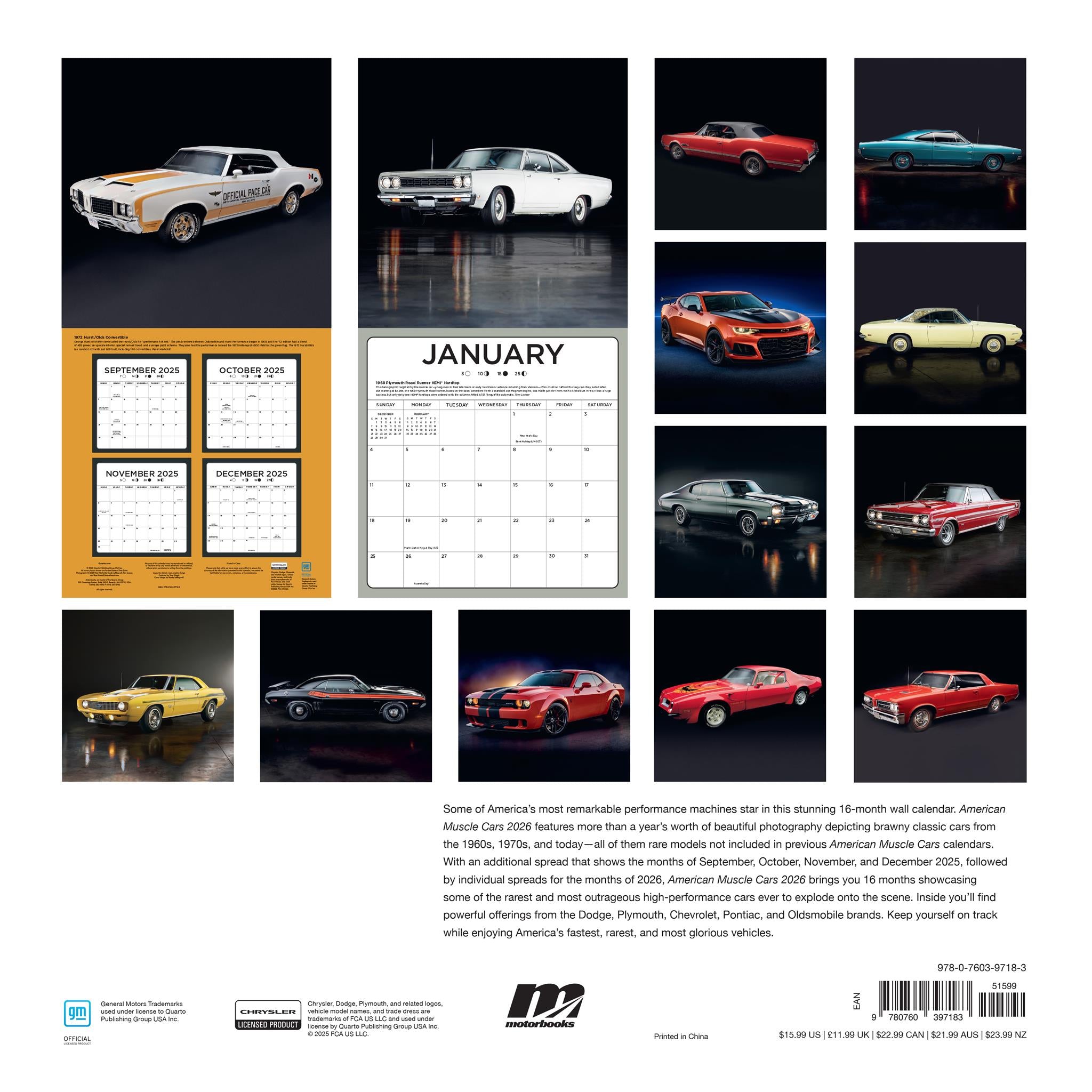 American Muscle Cars 2026 Wall Calendar