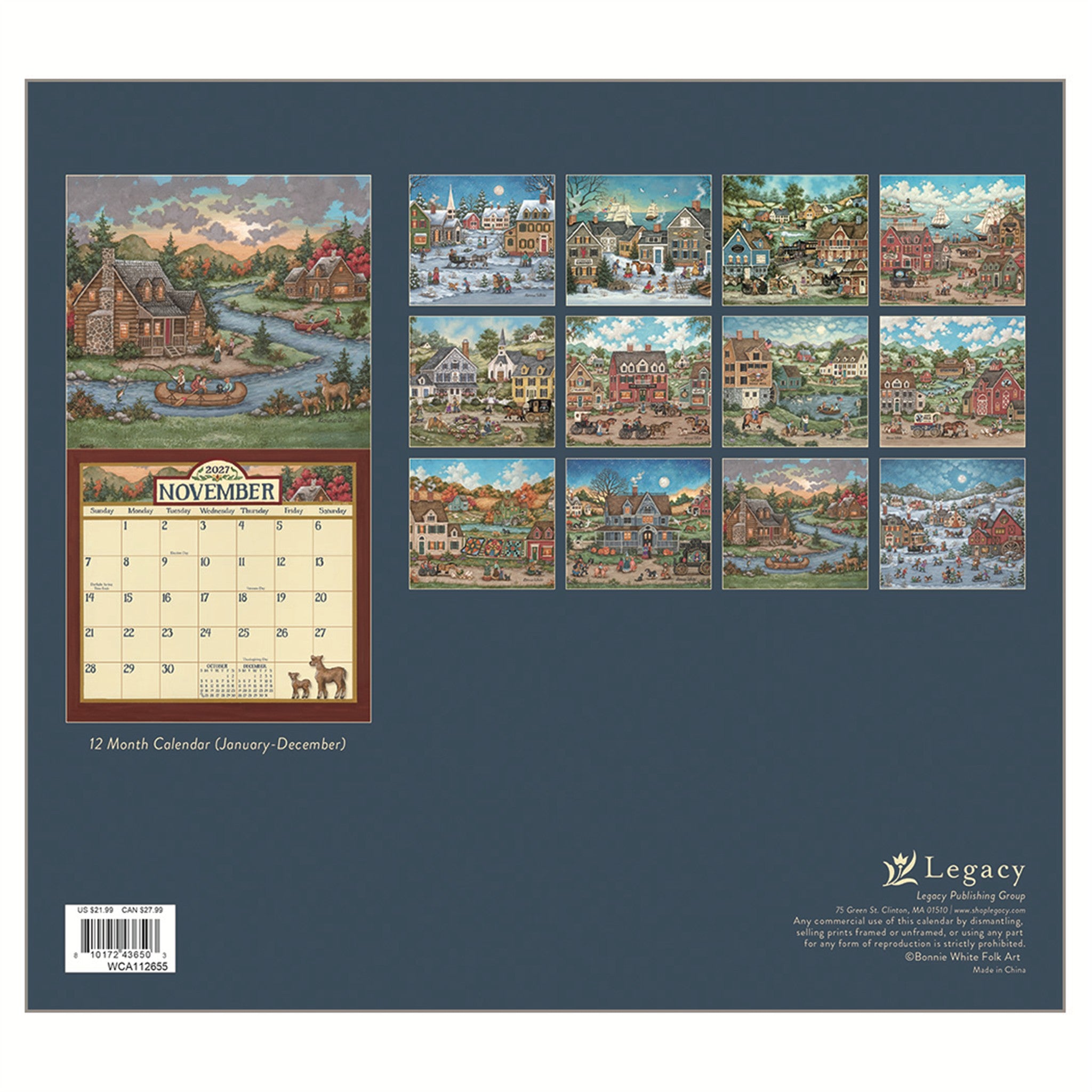 Bonnie White Folk Art 2027 Wall Calendar