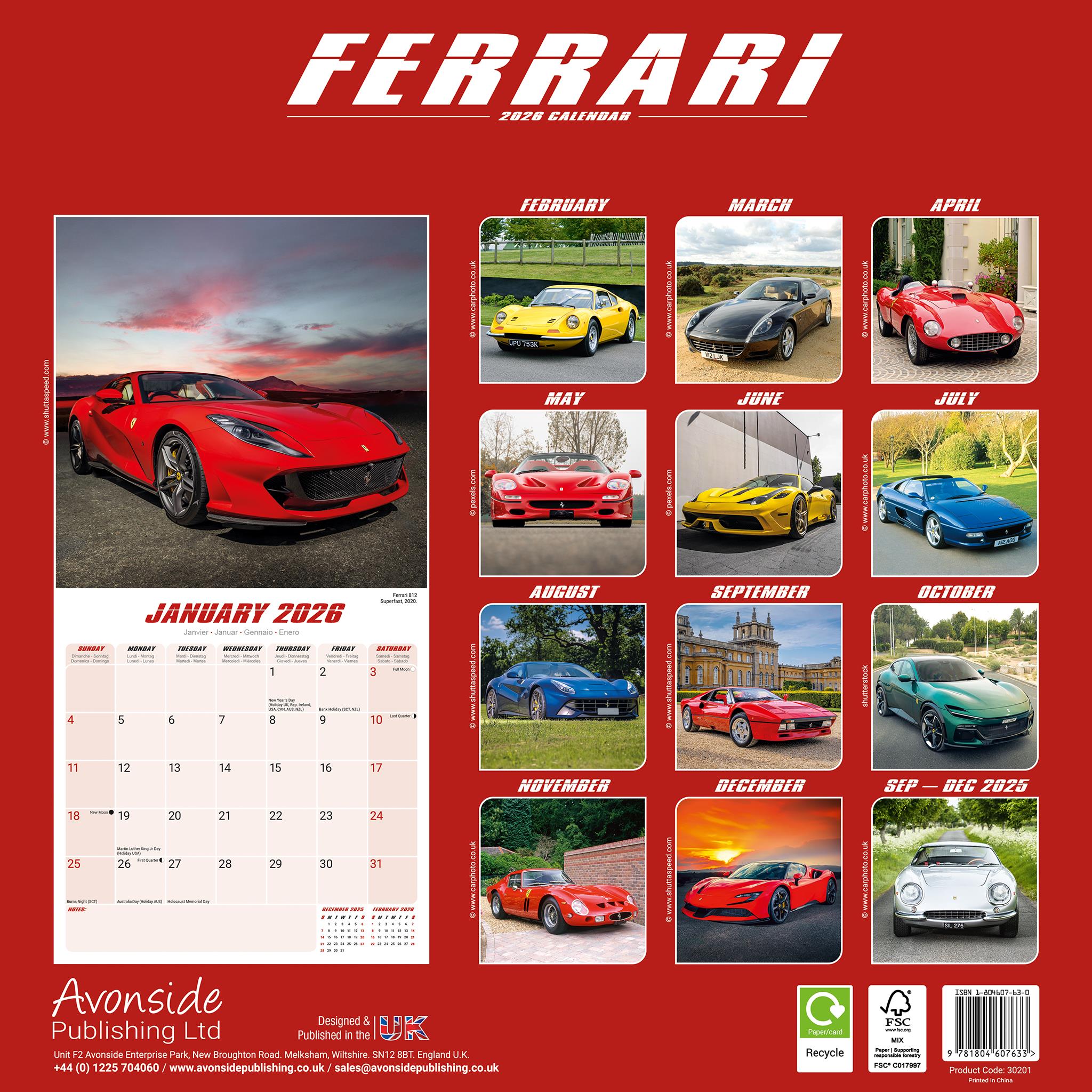 Ferrari 2026 Wall Calendar