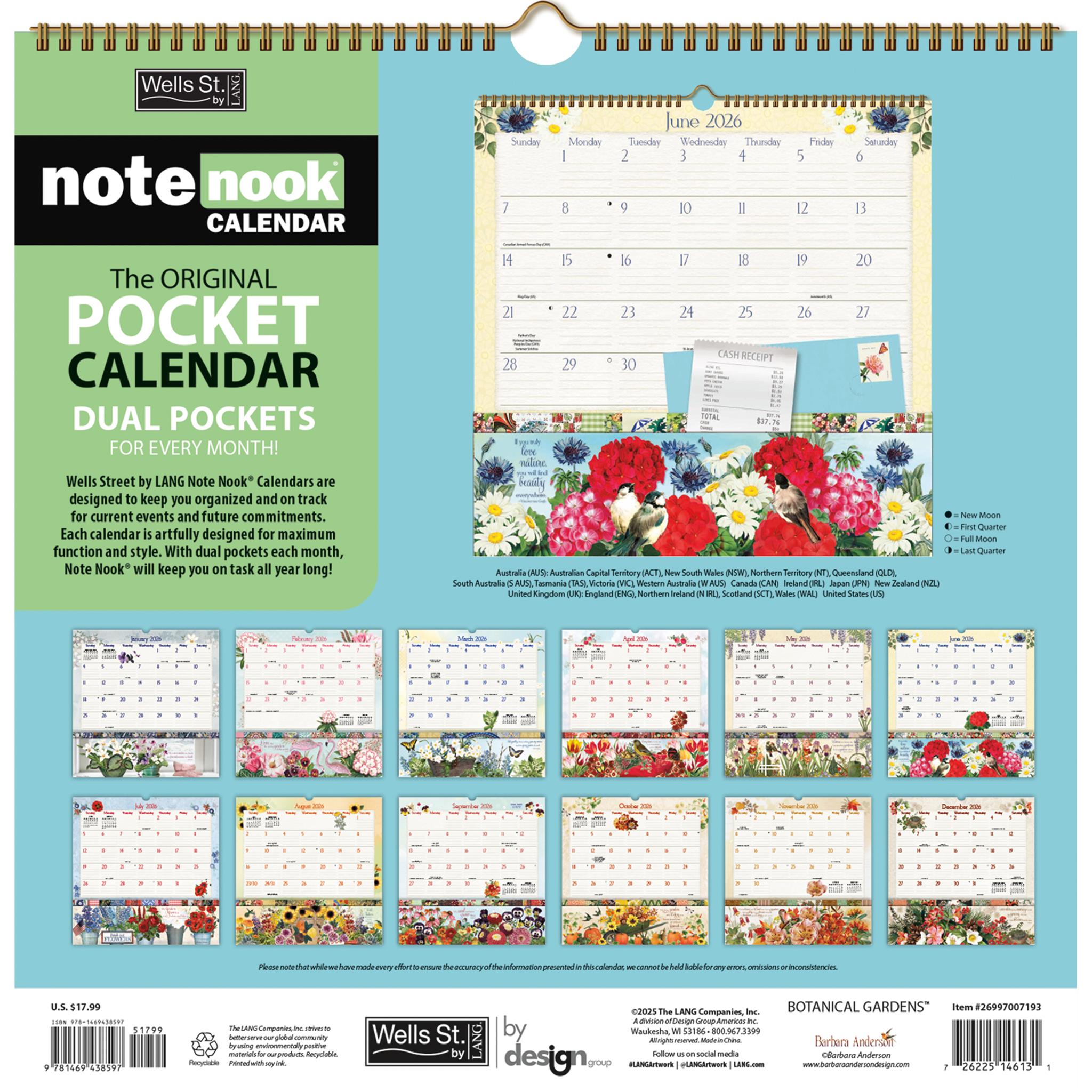 Botanical Gardens Note Nook 2026 Wall Calendar