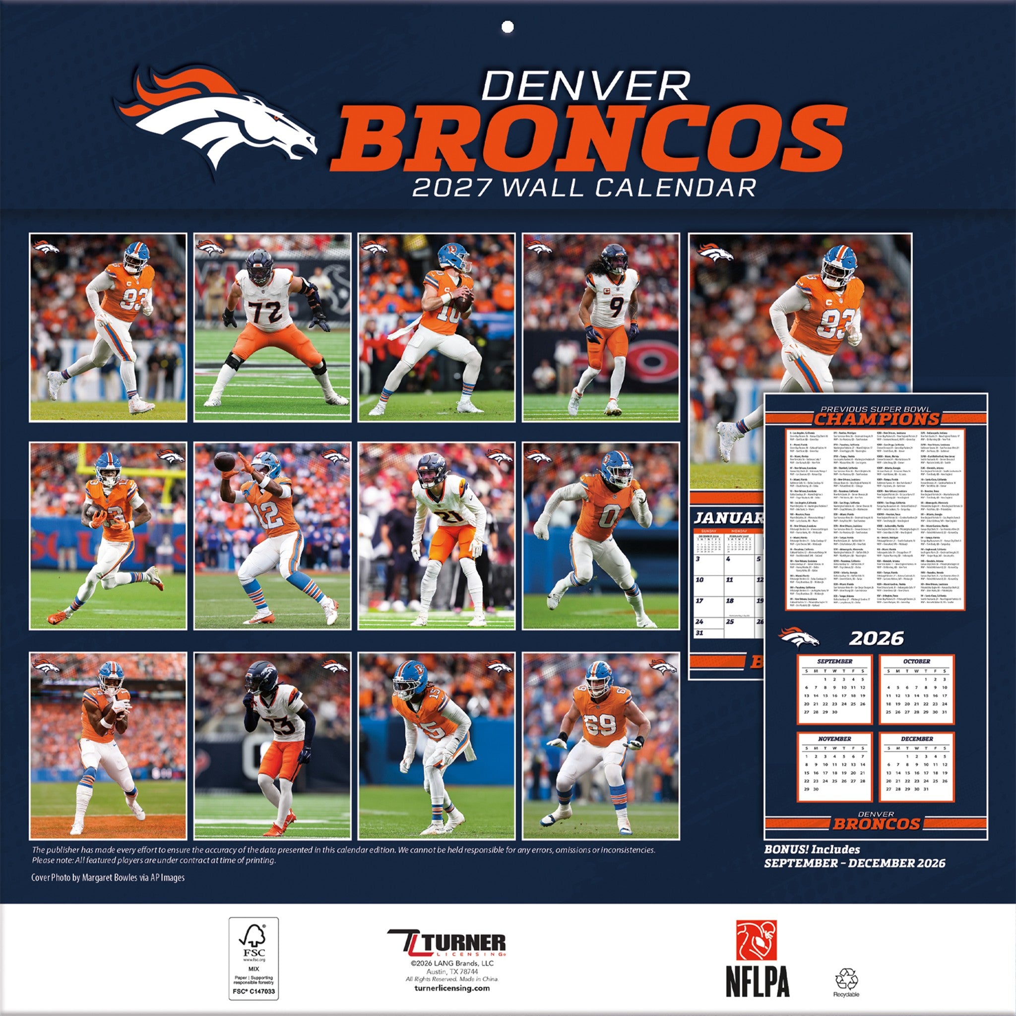 NFL Denver Broncos 2027 Wall Calendar - Online Only