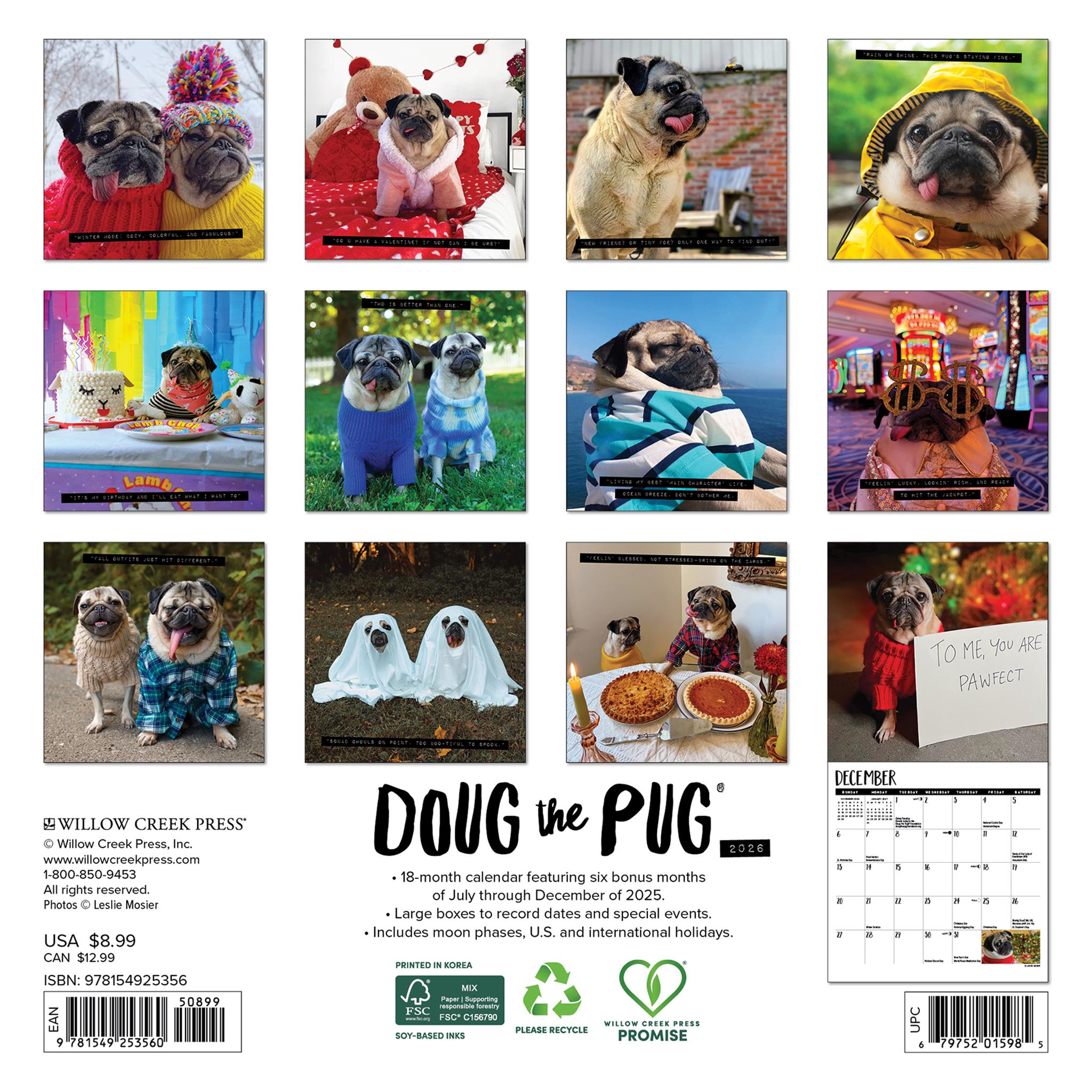 Doug The Pug 2026 Mini Calendar