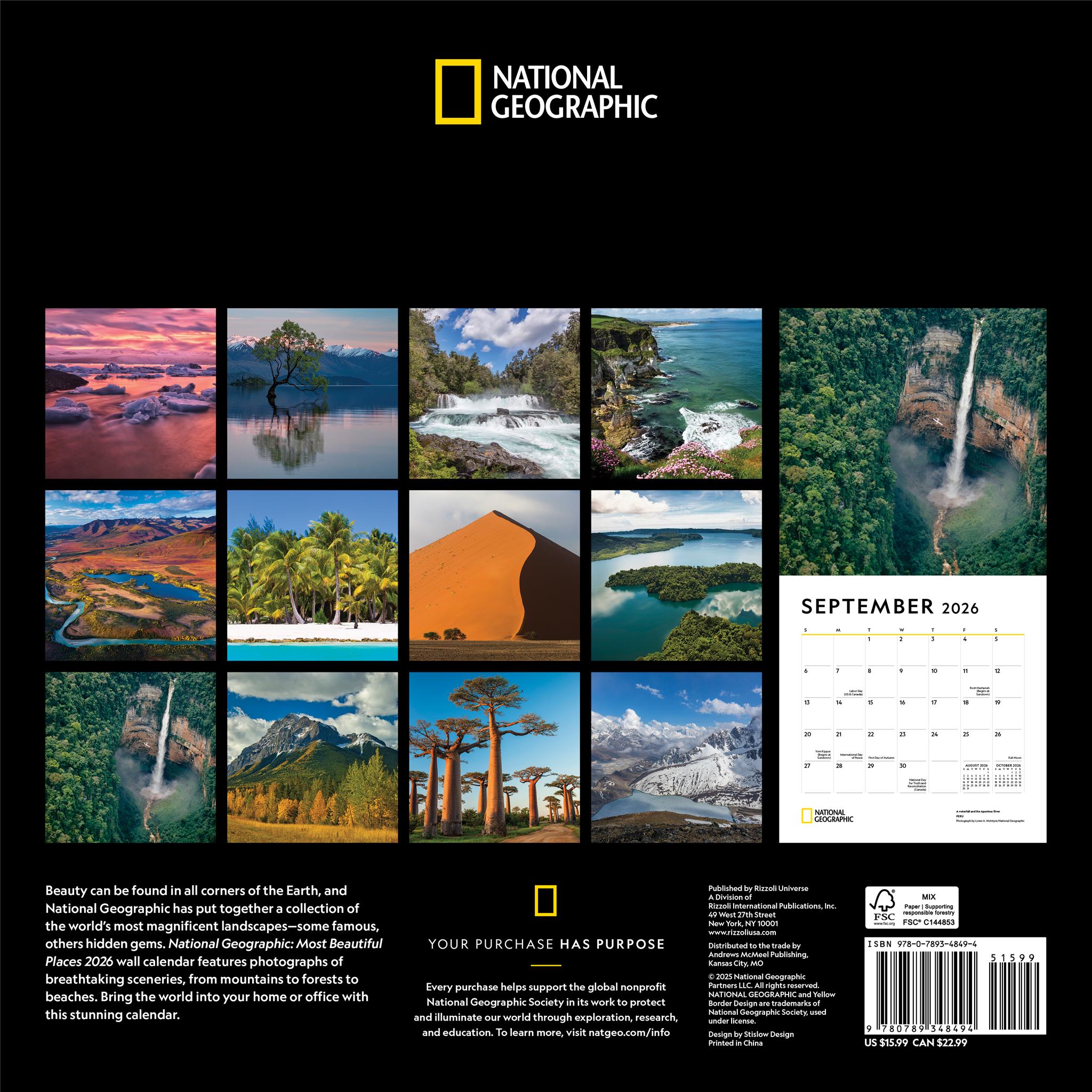 National Georgraphic Most Beautiful Places 2026 Wall Calendar