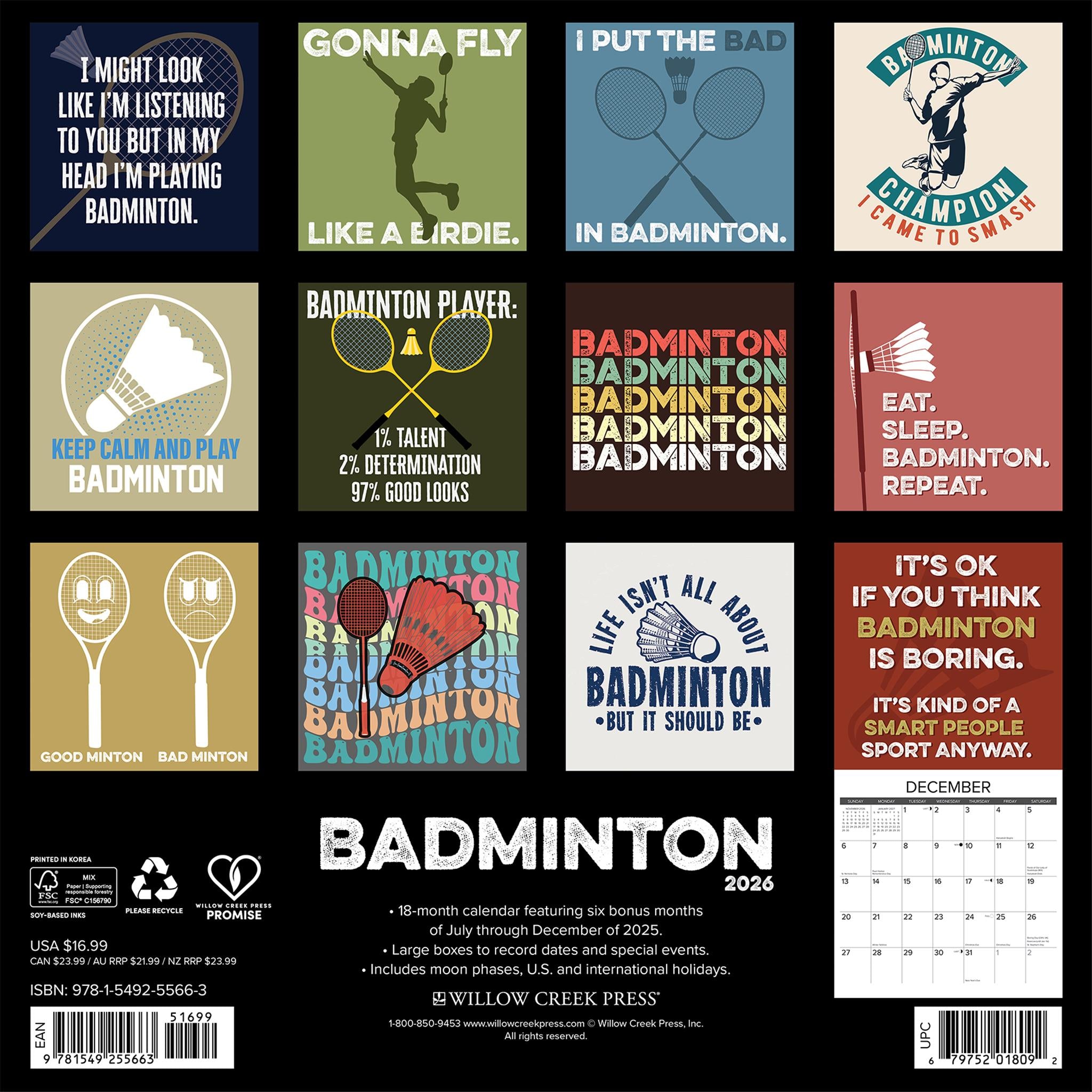 Badminton 2026 Wall Calendar - Online Only