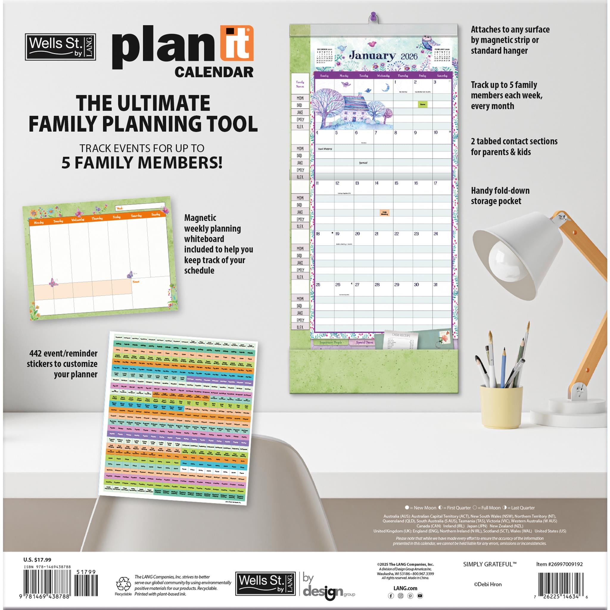 Simply Grateful 2025-2026 Plan It Wall Calendar - Online Only