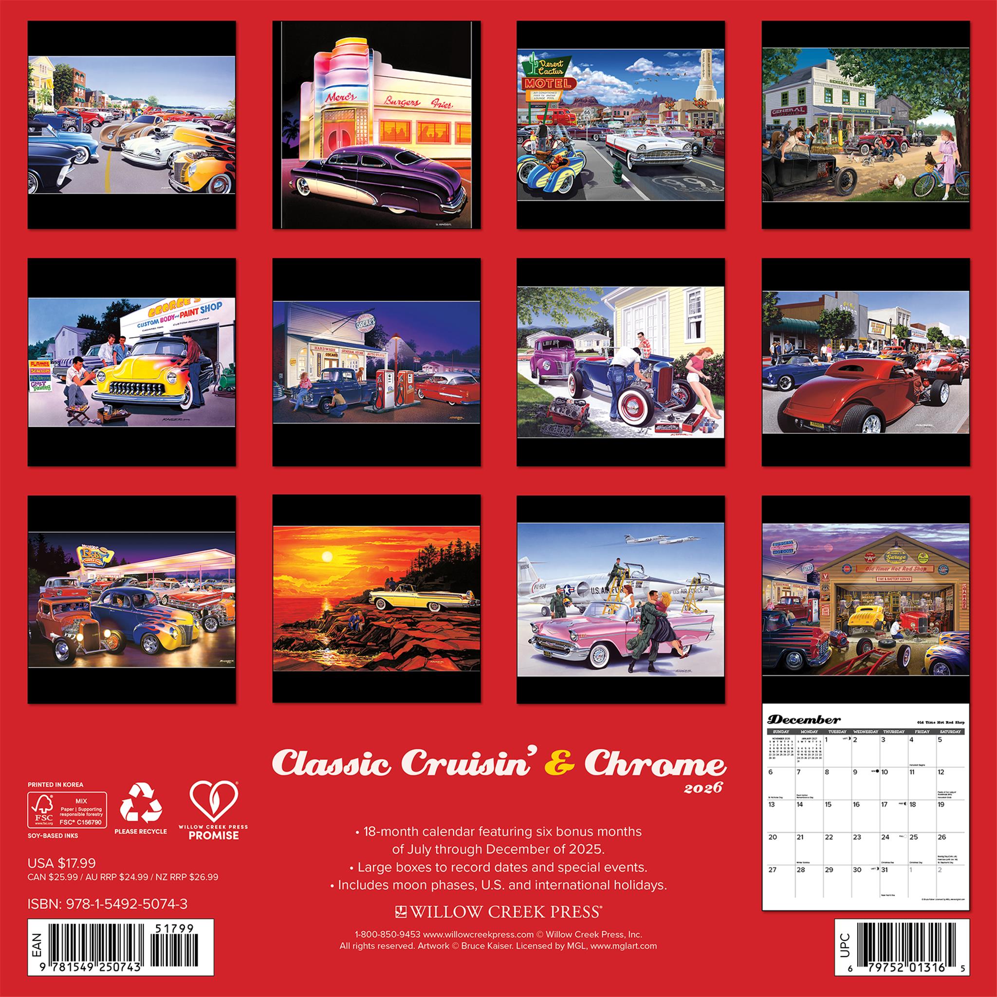 Cruisin And Chrome Classic 2026 Wall Calendar