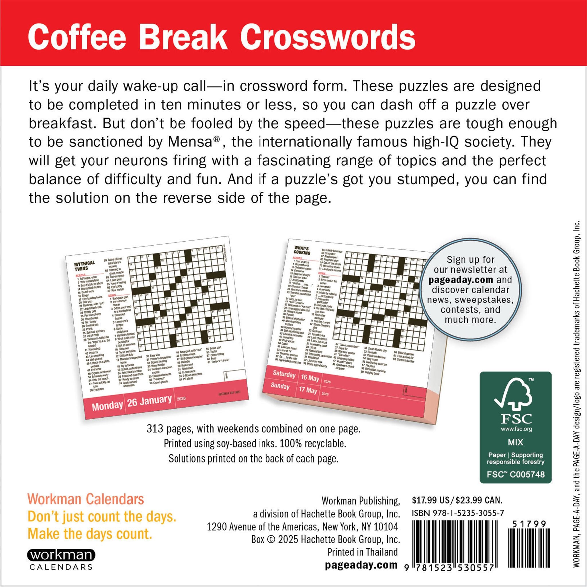 Mensa 10 Minute Crossword Puzzles 2026 Box Calendar
