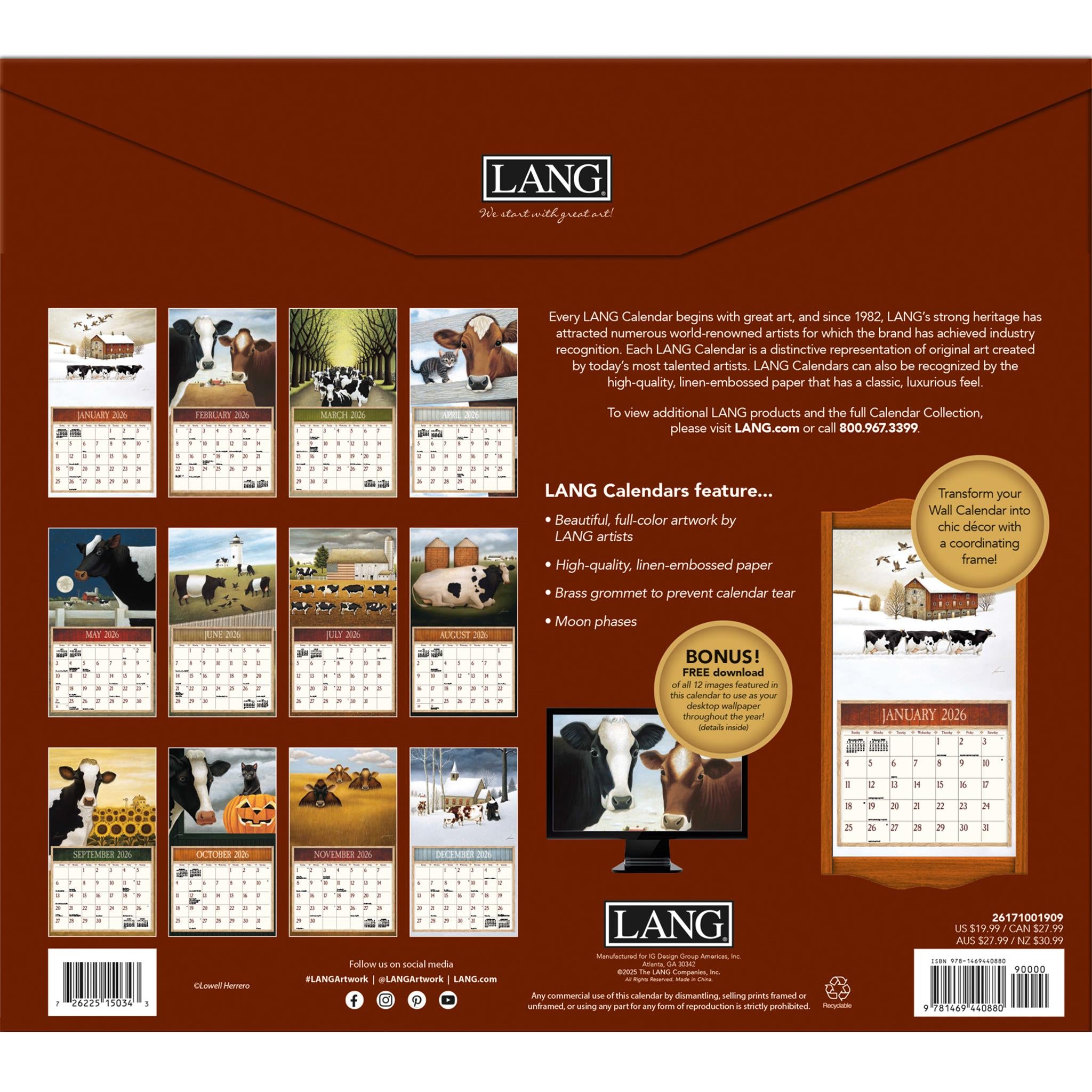 Cows Cows Cows 2026 Deluxe Special Edition Wall Calendar with Print