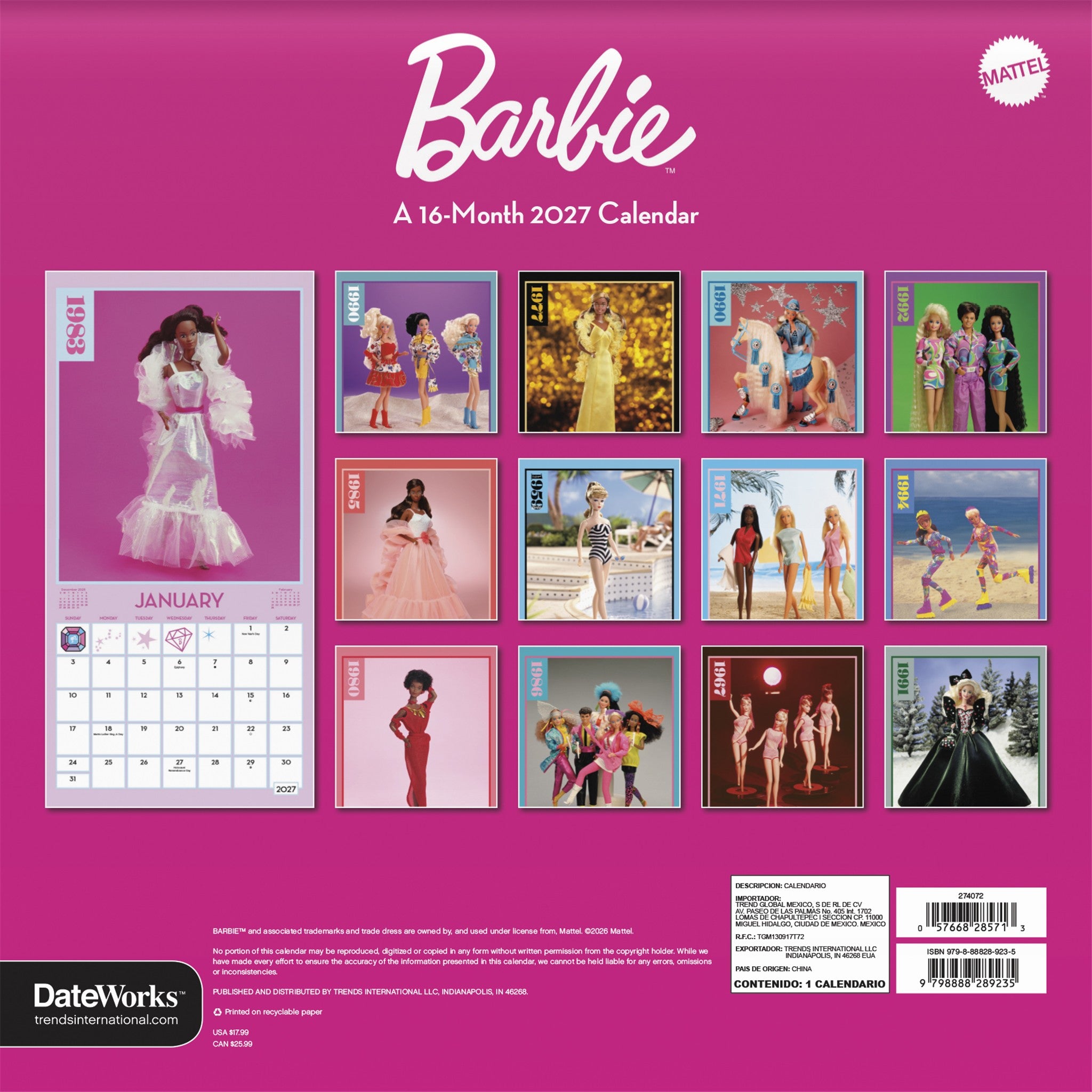 Barbie Vintage Dolls 2027 Wall Calendar