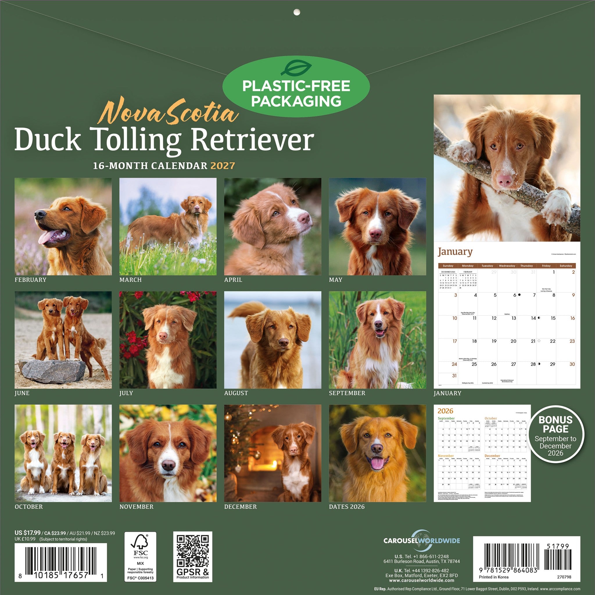 Nova Scotia Duck Tolling Retriever 2027 Wall Calendar
