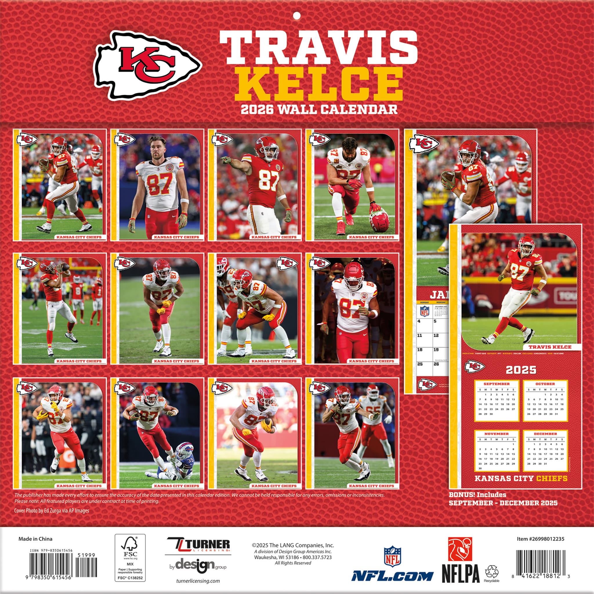 NFL Travis Kelce Kansas City Chiefs 2026 Wall Calendar