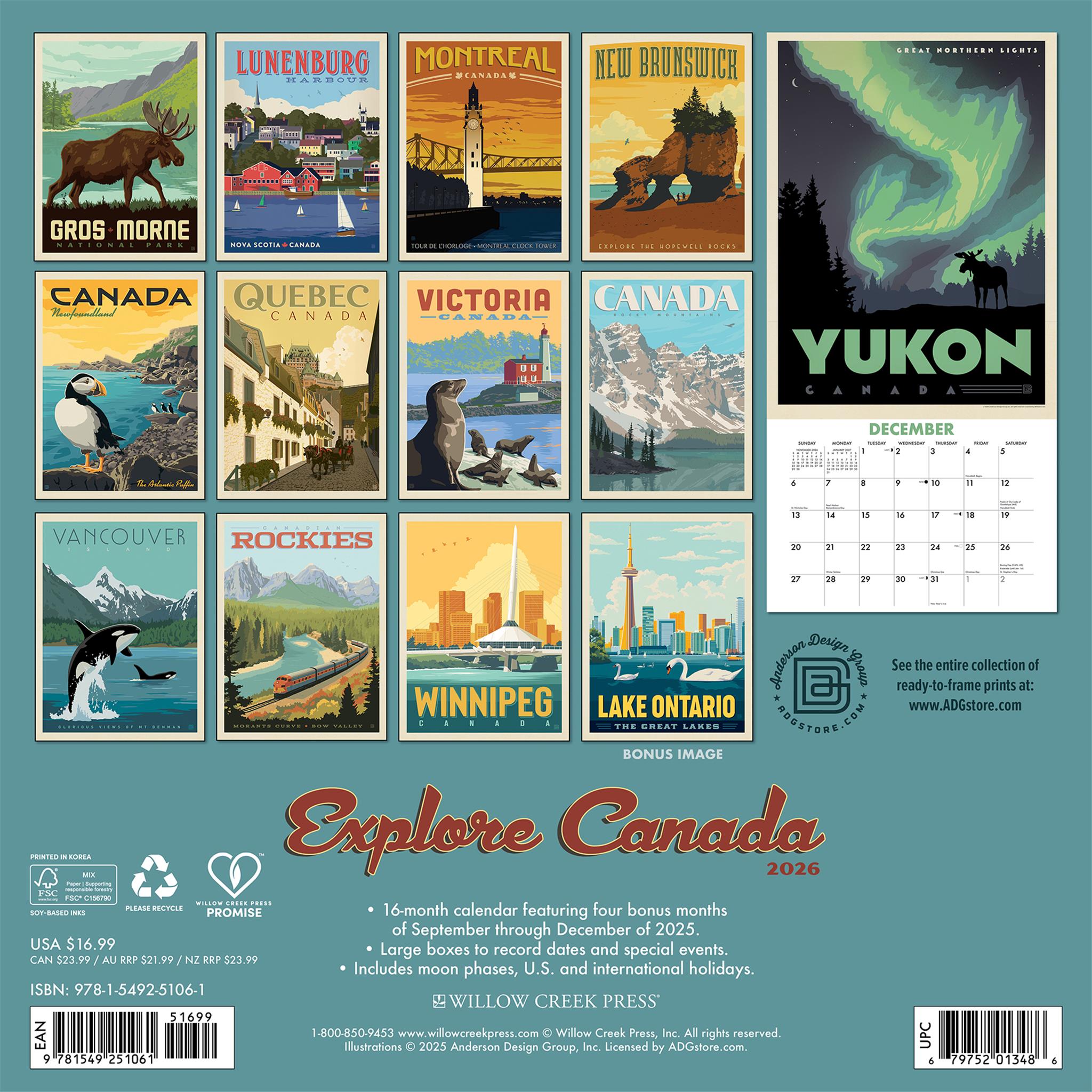 Explore Canada Travel Posters 2026 Wall Calendar
