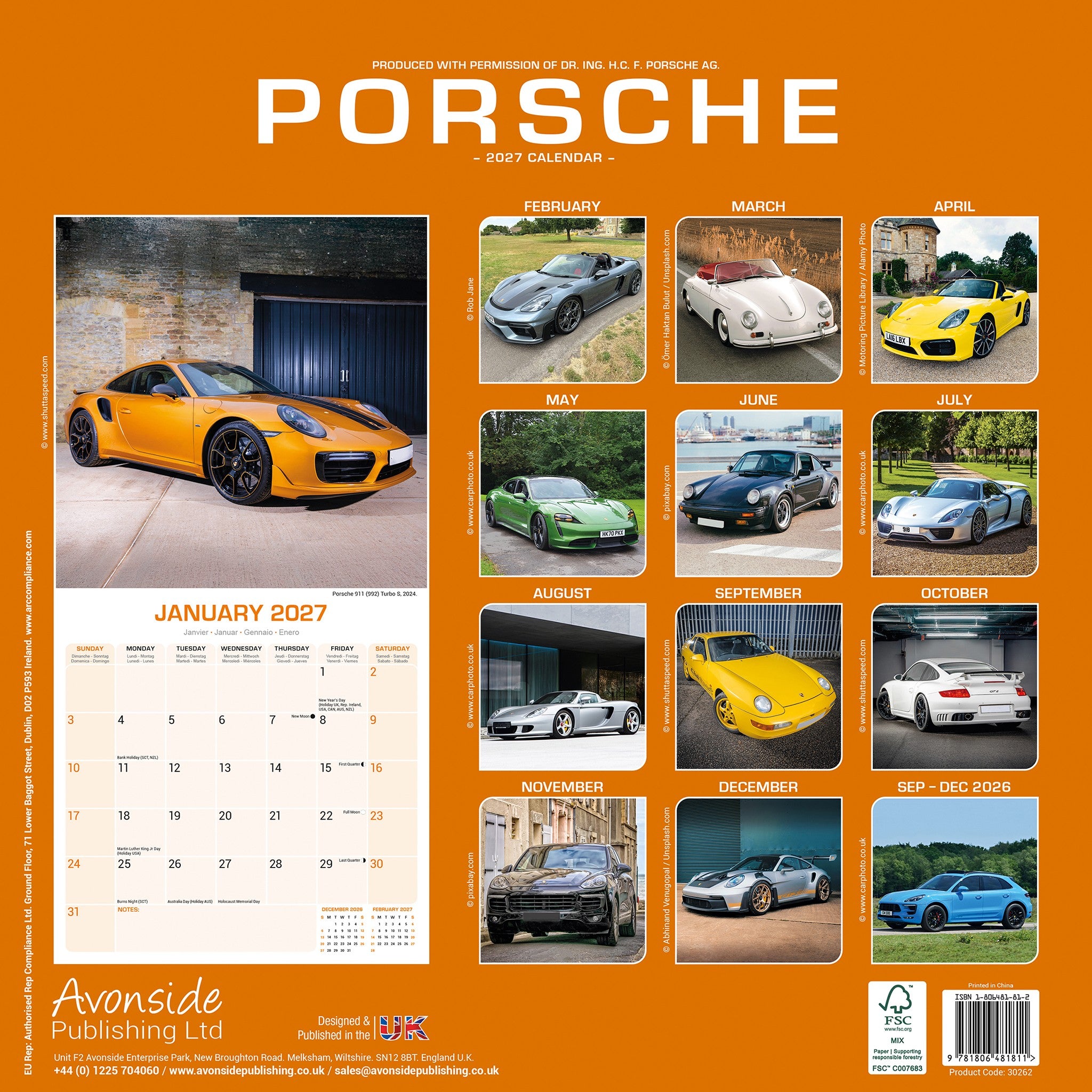 Porsche 2027 Wall Calendar