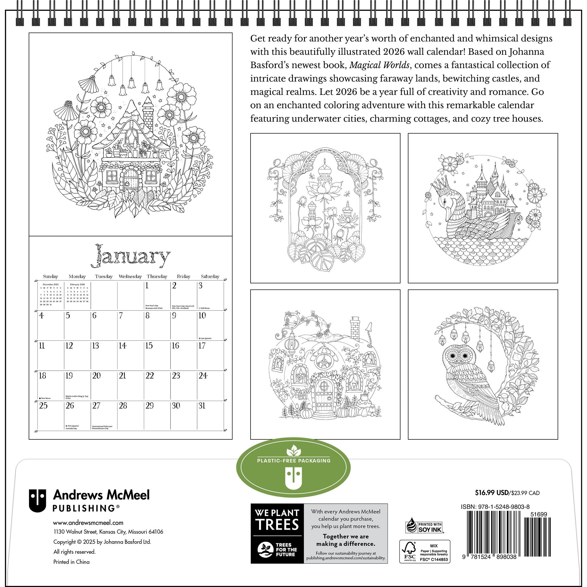 Johanna Basford's Coloring 2026 Wall Calendar