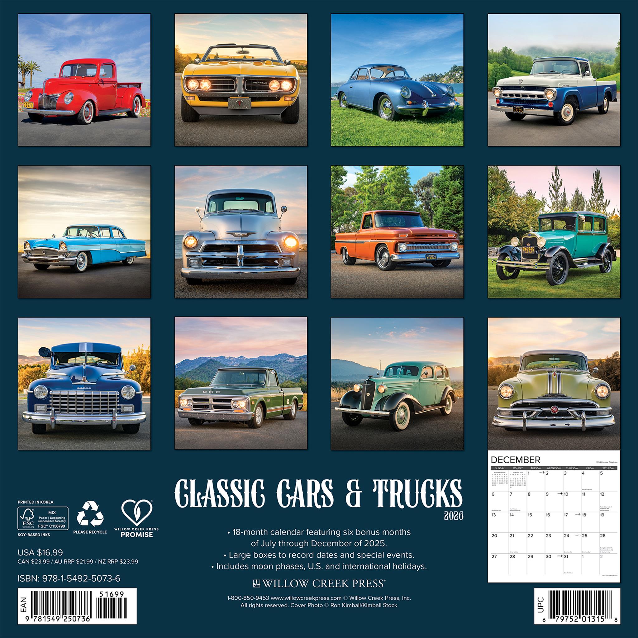 Classic Cars And Trucks 2026 Wall Calendar