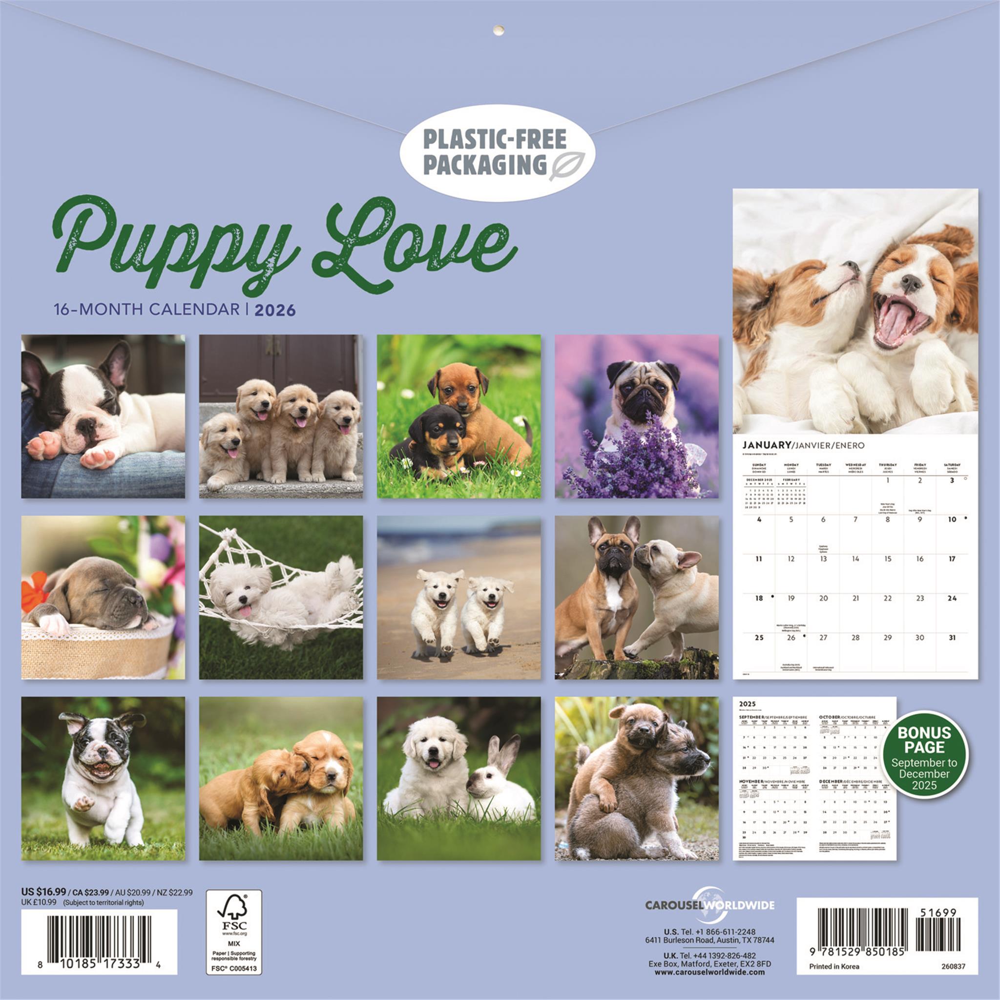 Puppy Love 2026 Wall Calendar - Calendar Club Canada