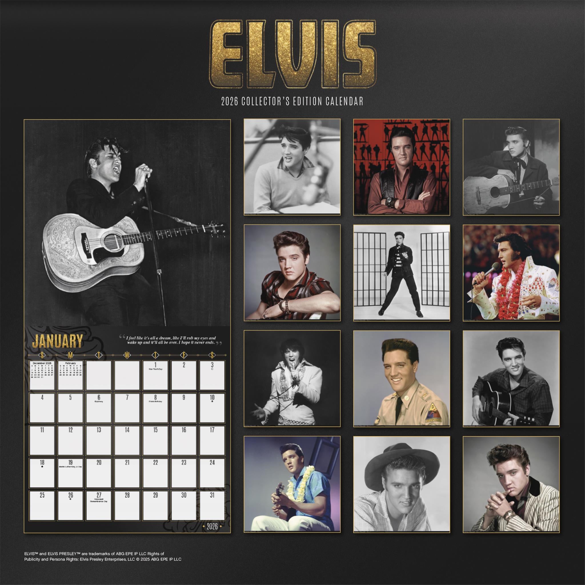 Elvis Presley Collectors Edition 2026 Wall Calendar - Online Only