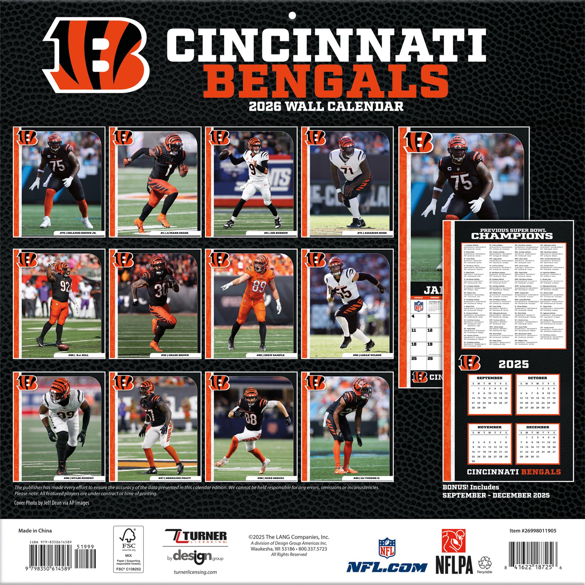 NFL Cincinnati Bengals 2026 Wall Calendar - Online Only