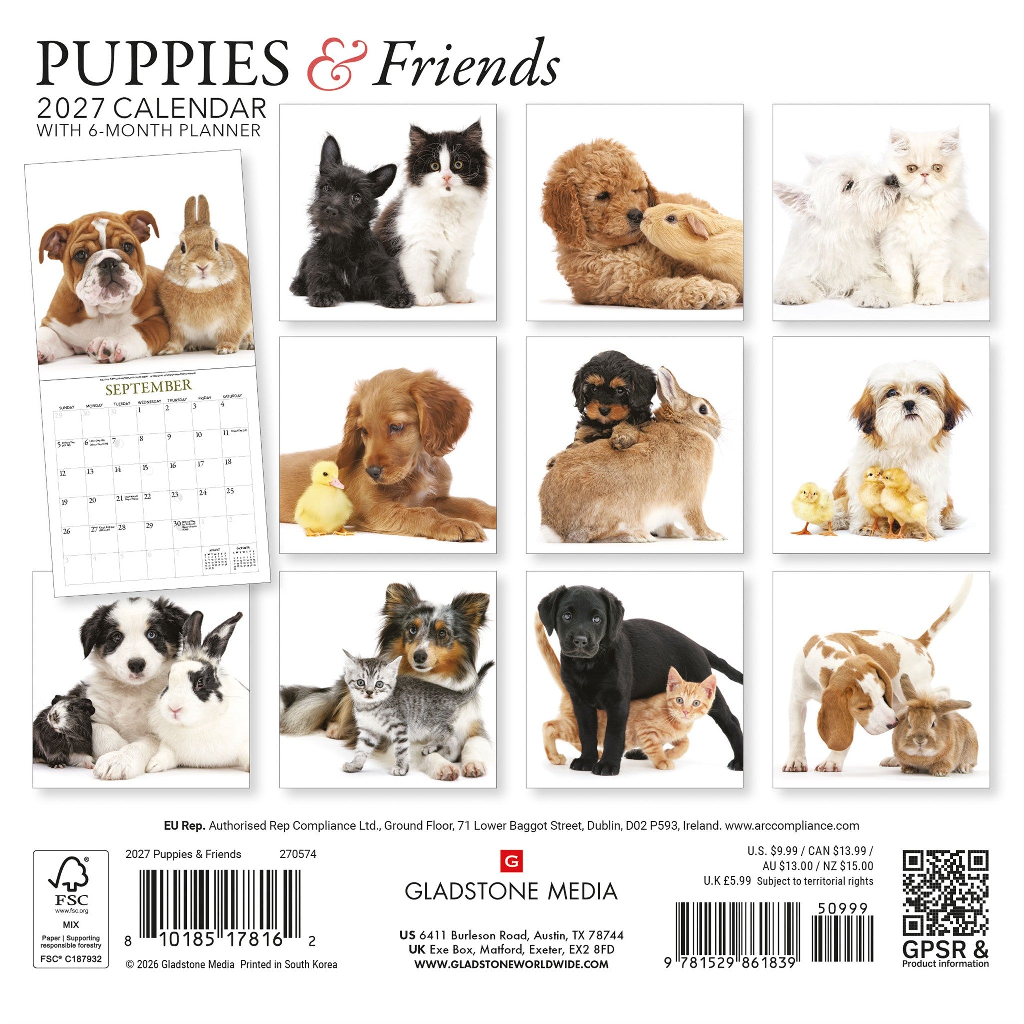 Puppies and Friends 2027 Mini Calendar