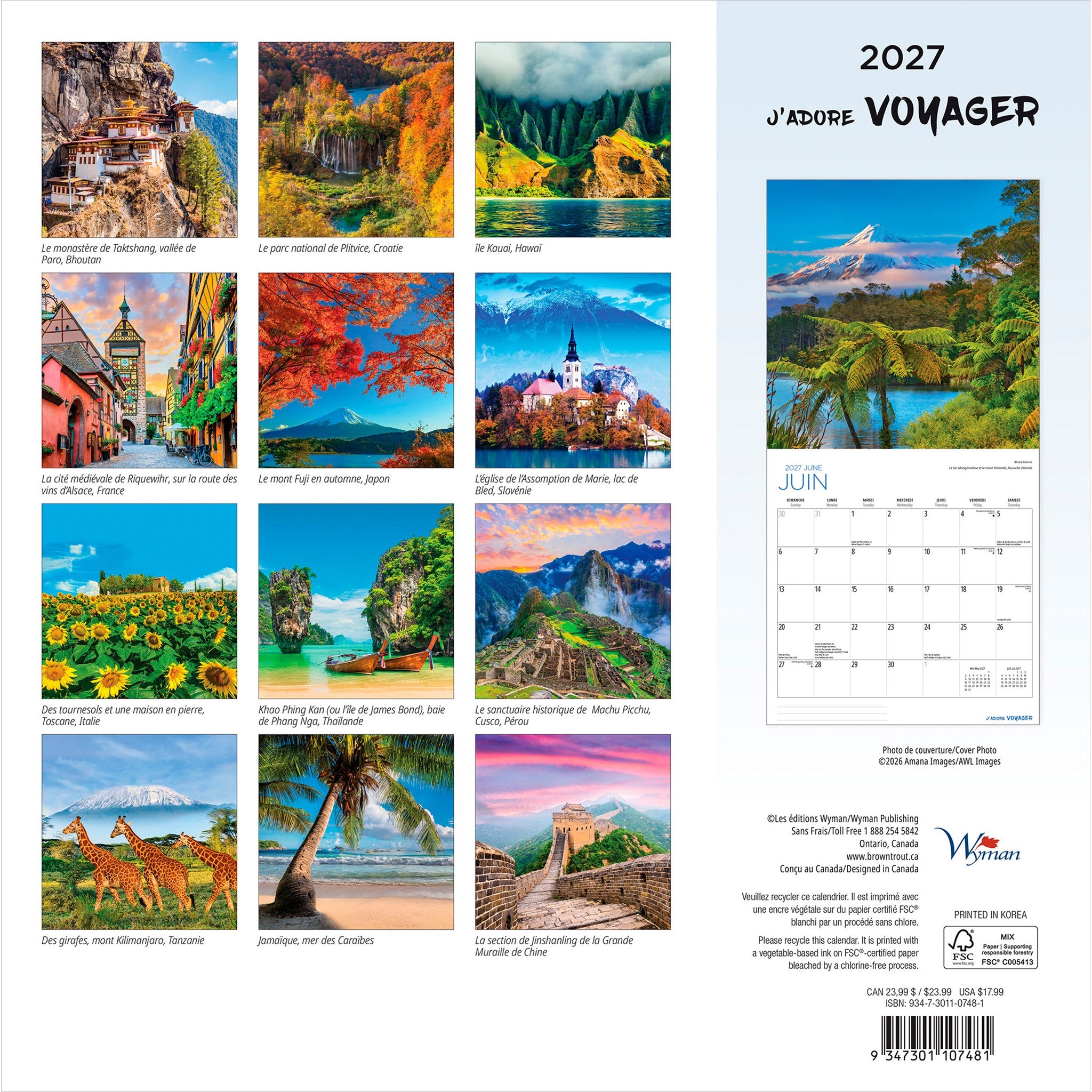 J'adore Voyager 2027 Wall Calendar (French)