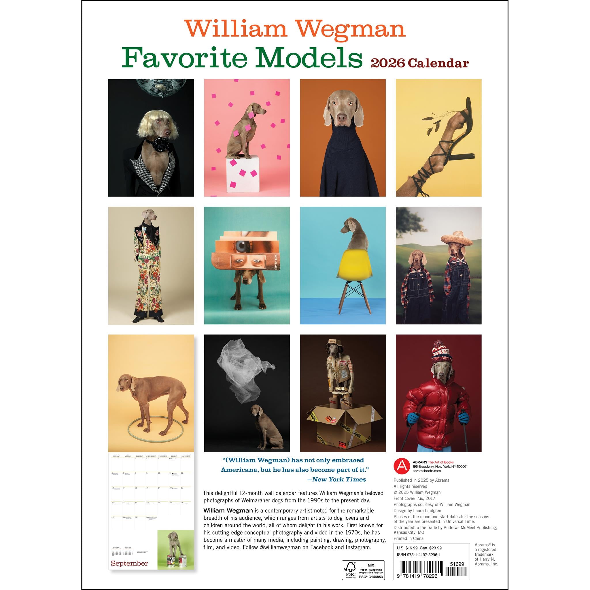 William Wegman Favorite Models Wall 2026 Calendar