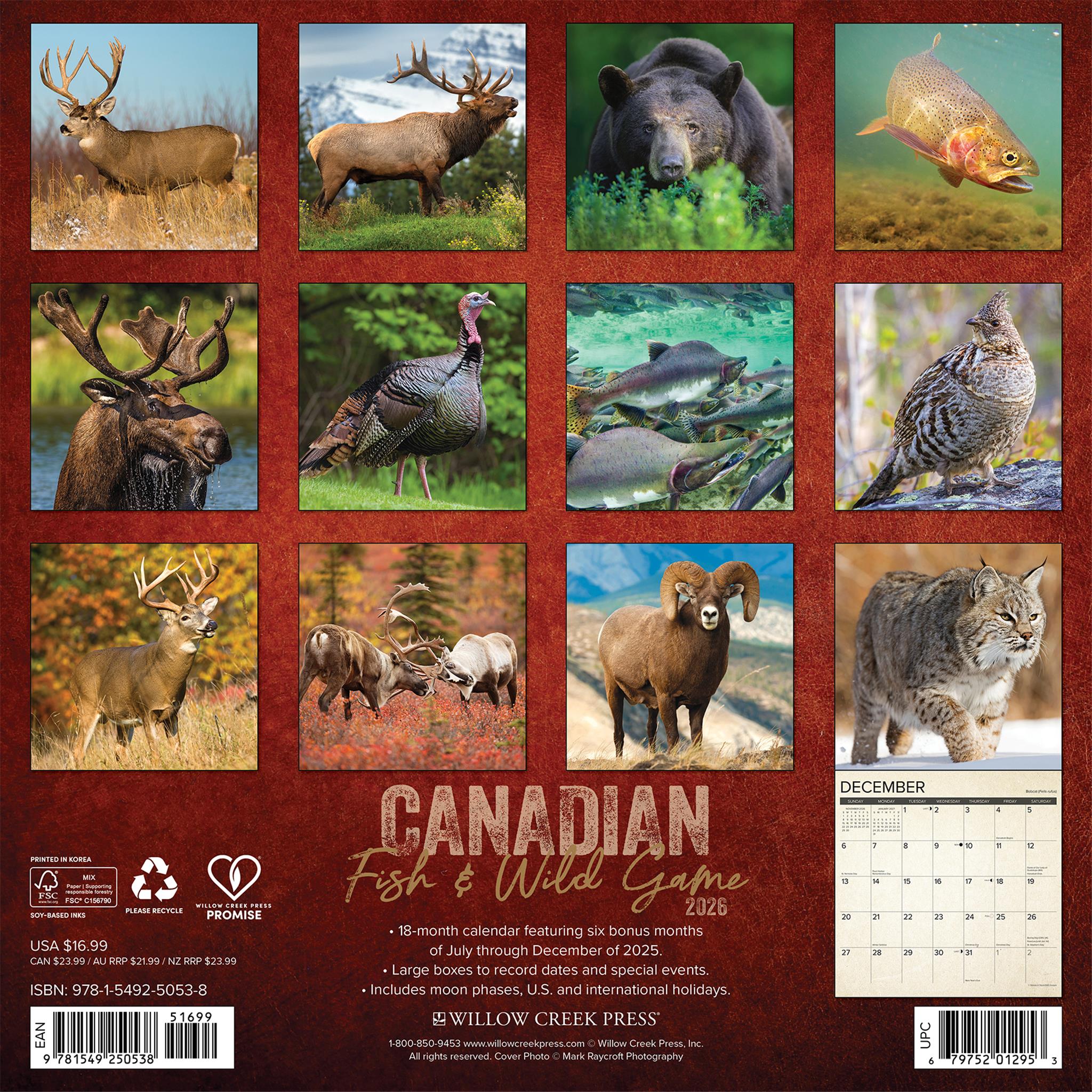 Canadian Fish And Wild Game 2026 Wall Calendar