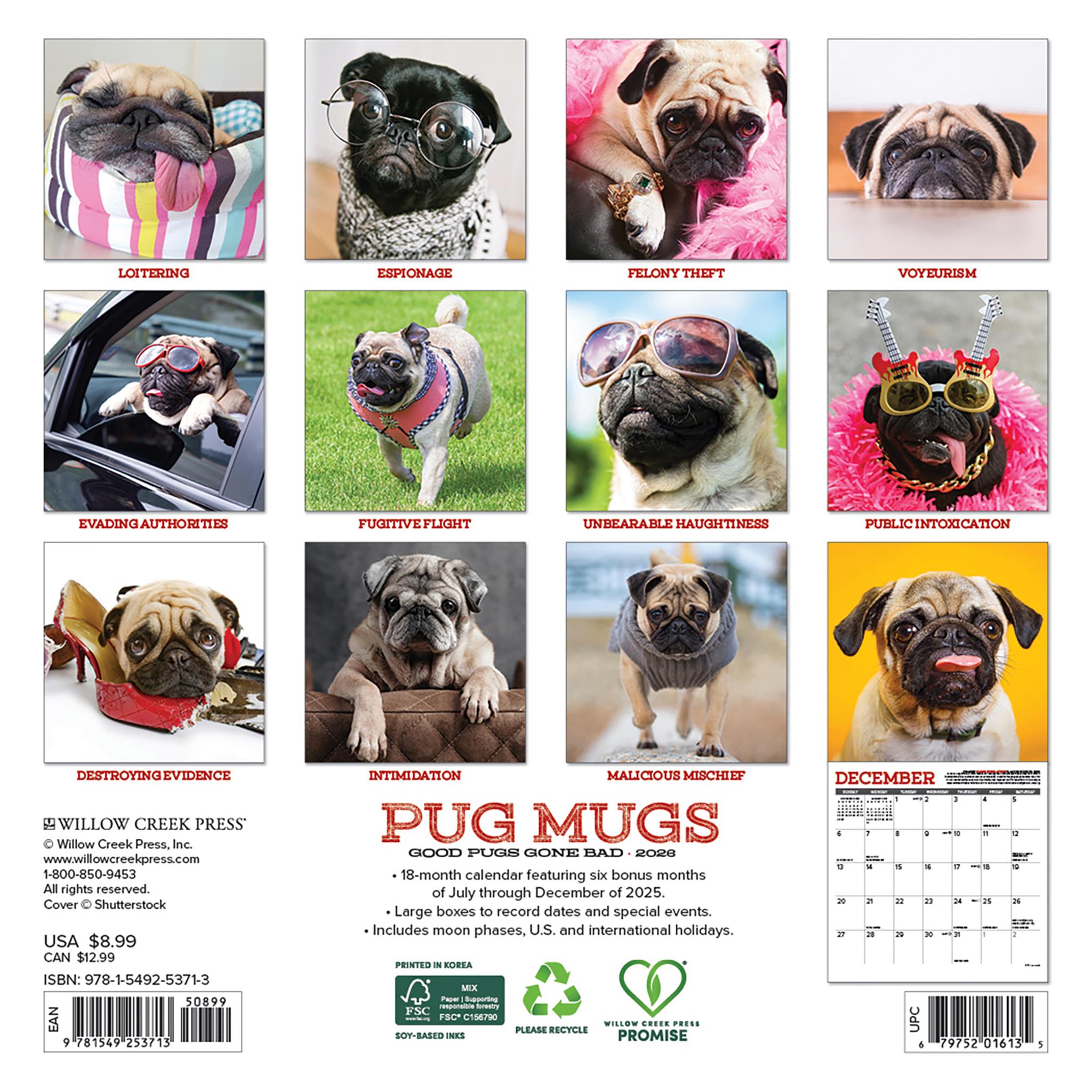 Pug Mugs 2026 Mini Calendar
