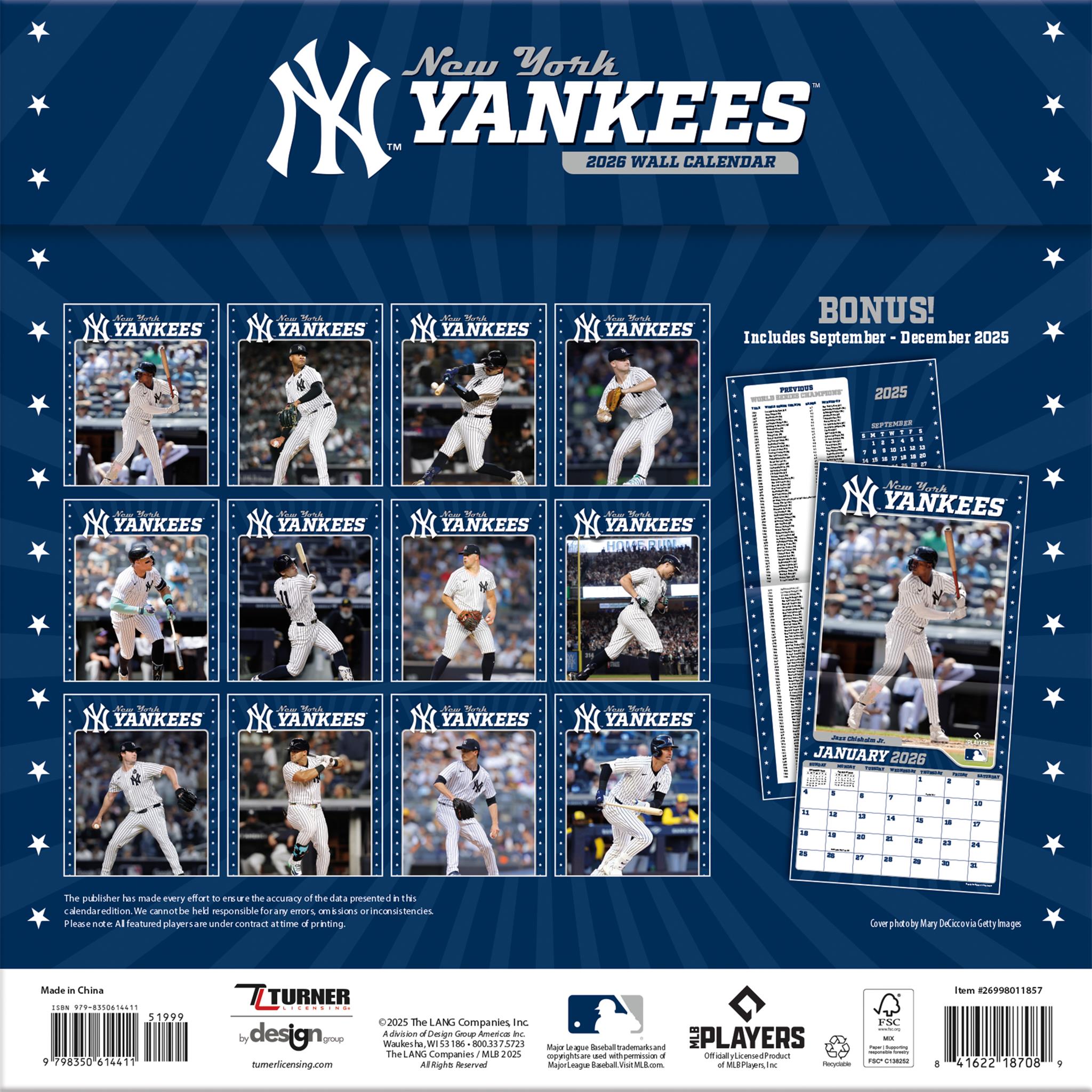 MLB New York Yankees 2026 Wall Calendar