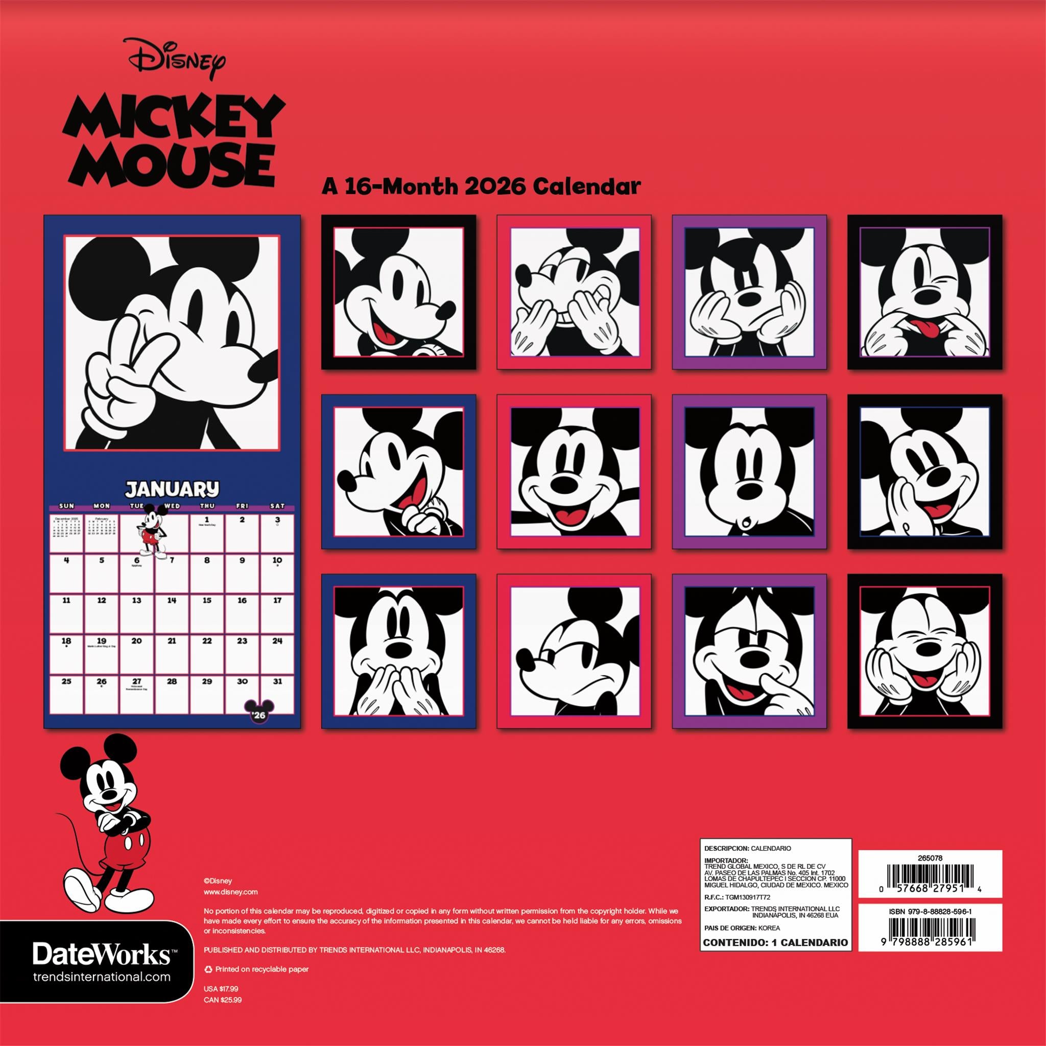 Mickey Mouse 2026 Wall Calendar