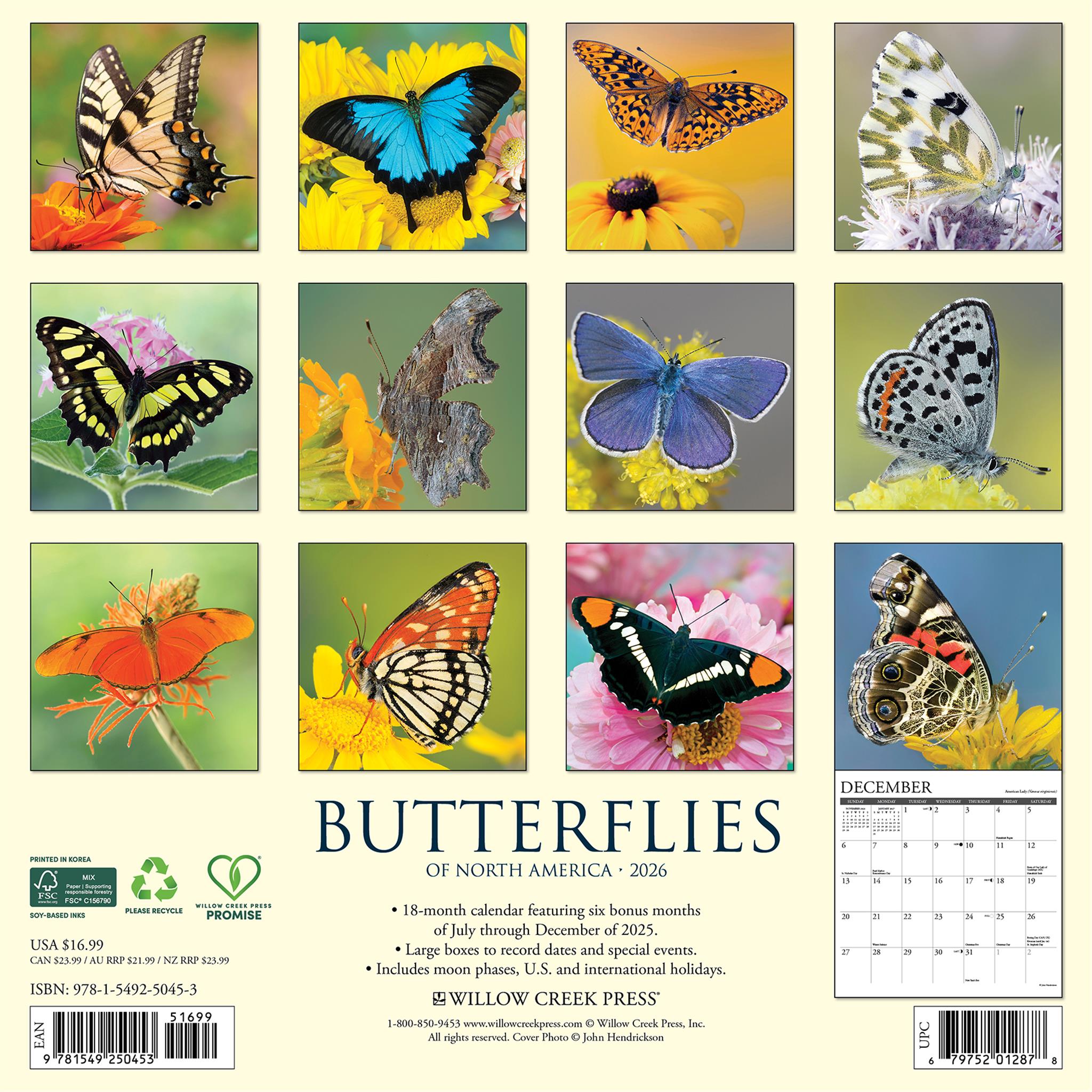Butterflies Of North America 2026 Wall Calendar