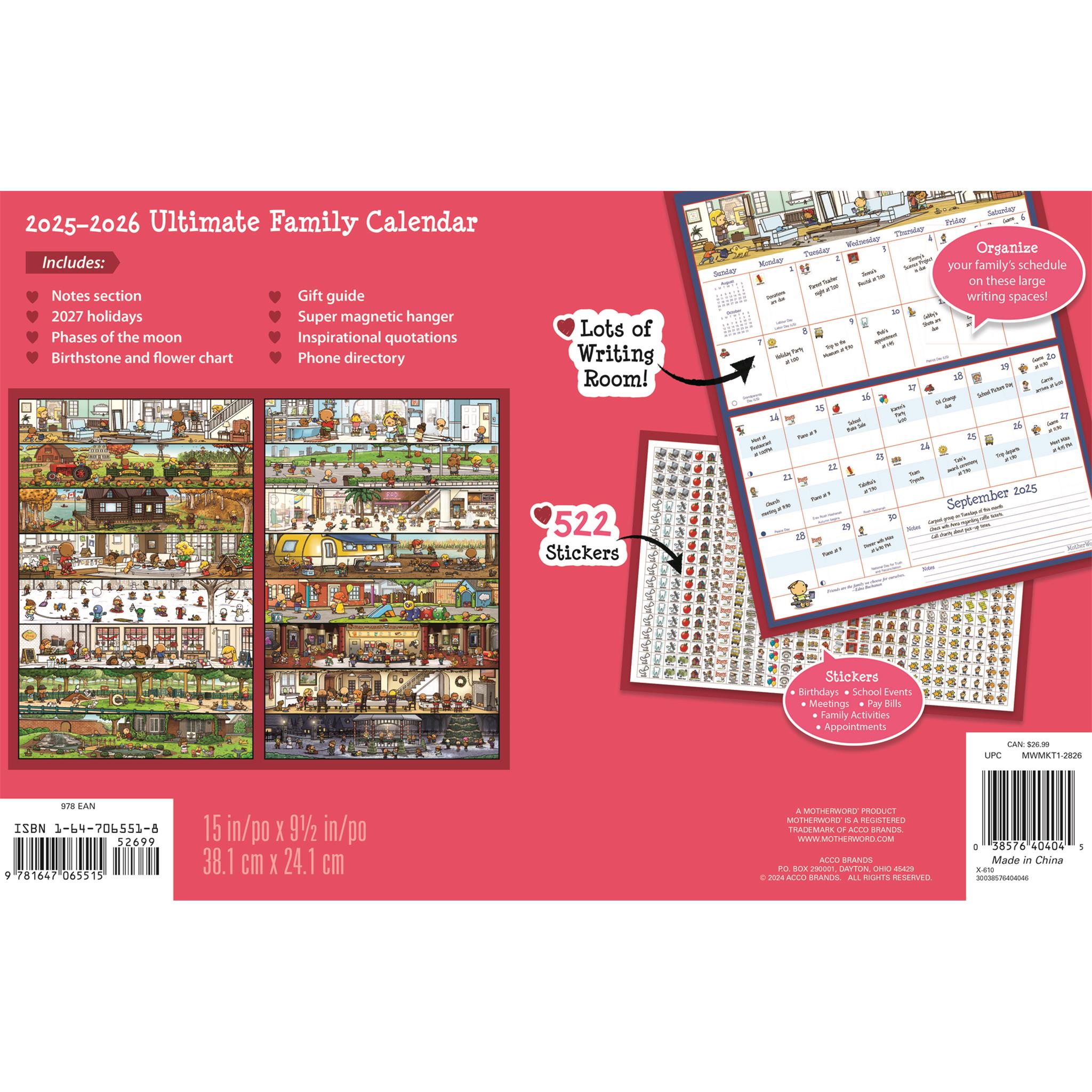 Motherword Magnetic Fridge English 2025-2026 Wall Calendar