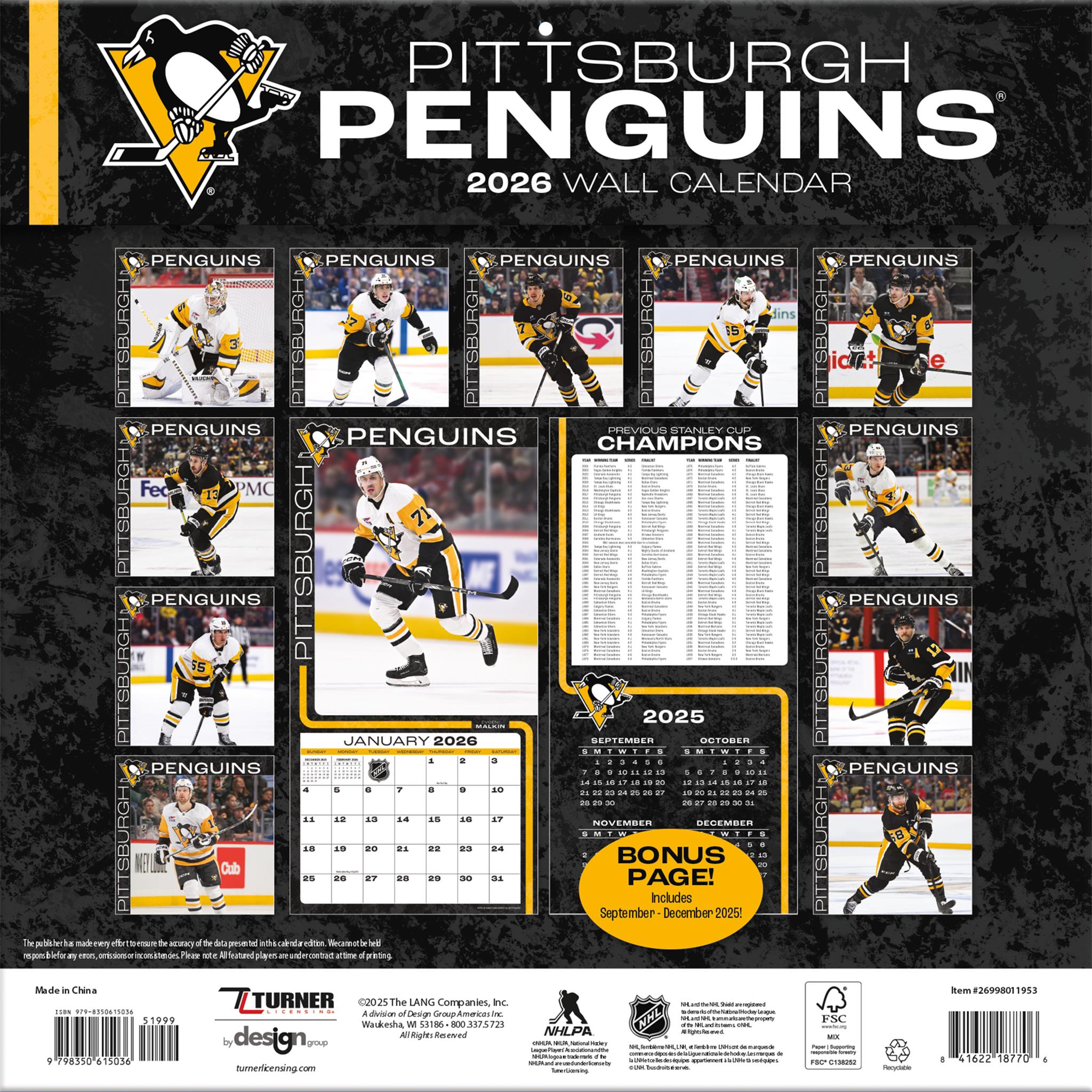 NHL Pittsburgh Penguins 2026 Wall Calendar