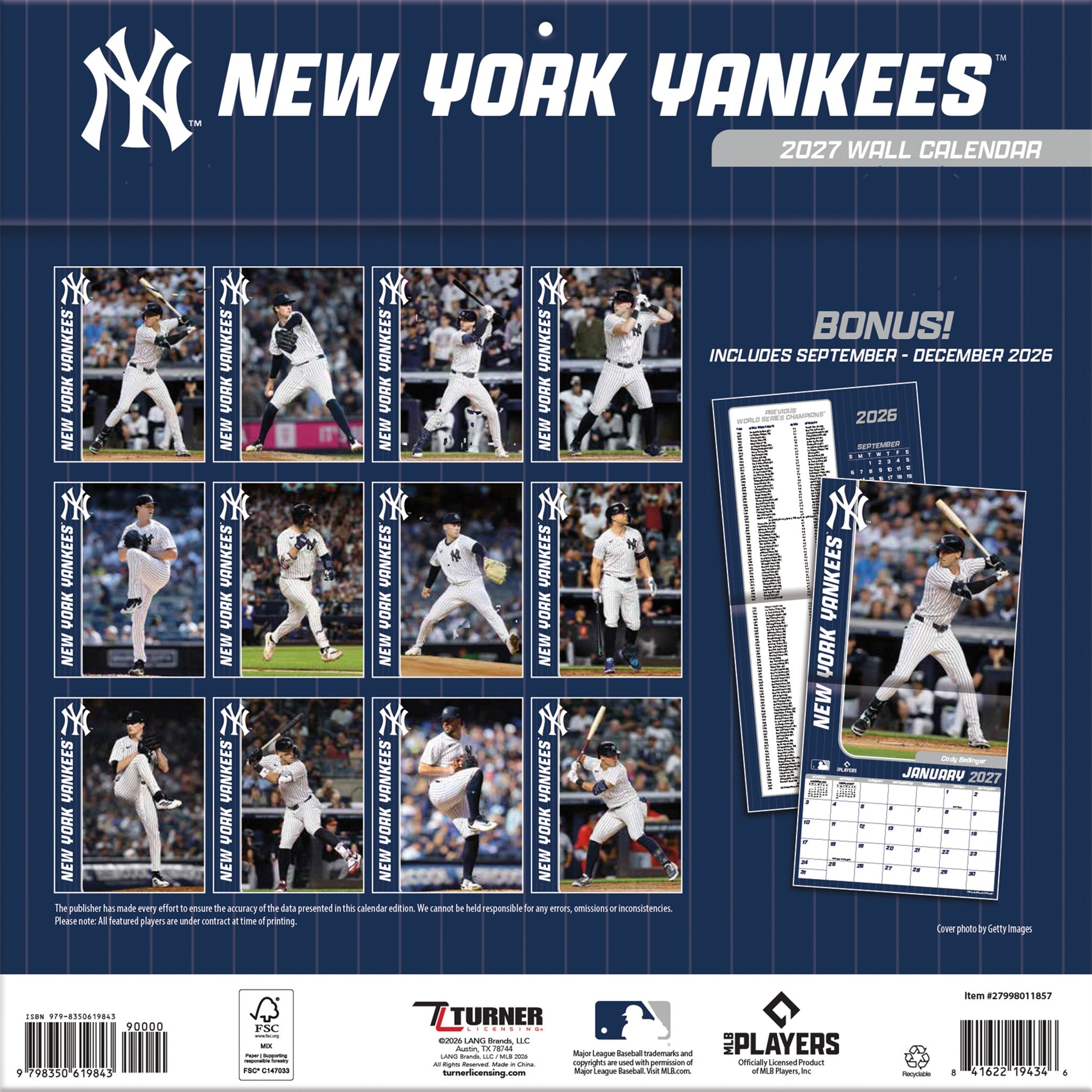 MLB New York Yankees 2027 Wall Calendar