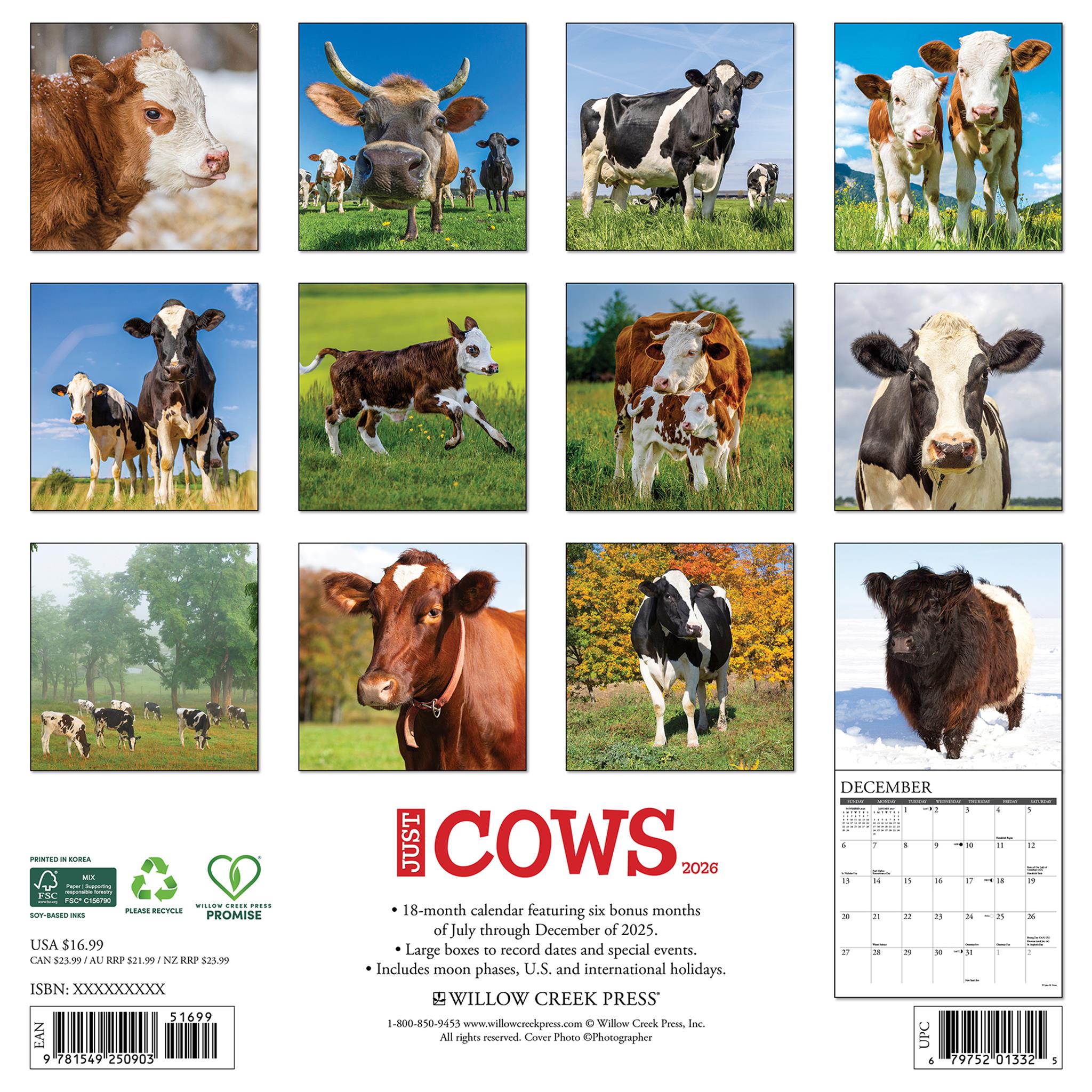 Just Cows 2026 Wall Calendar