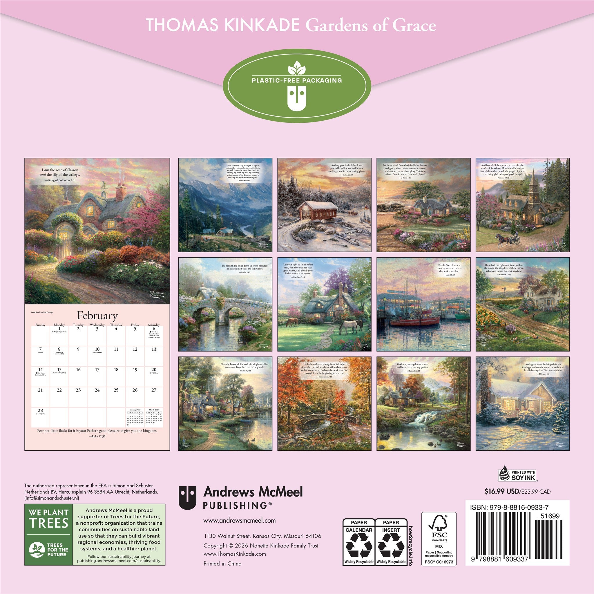Thomas Kinkade Gardens of Grace with Scripture 2027 Wall Calendar