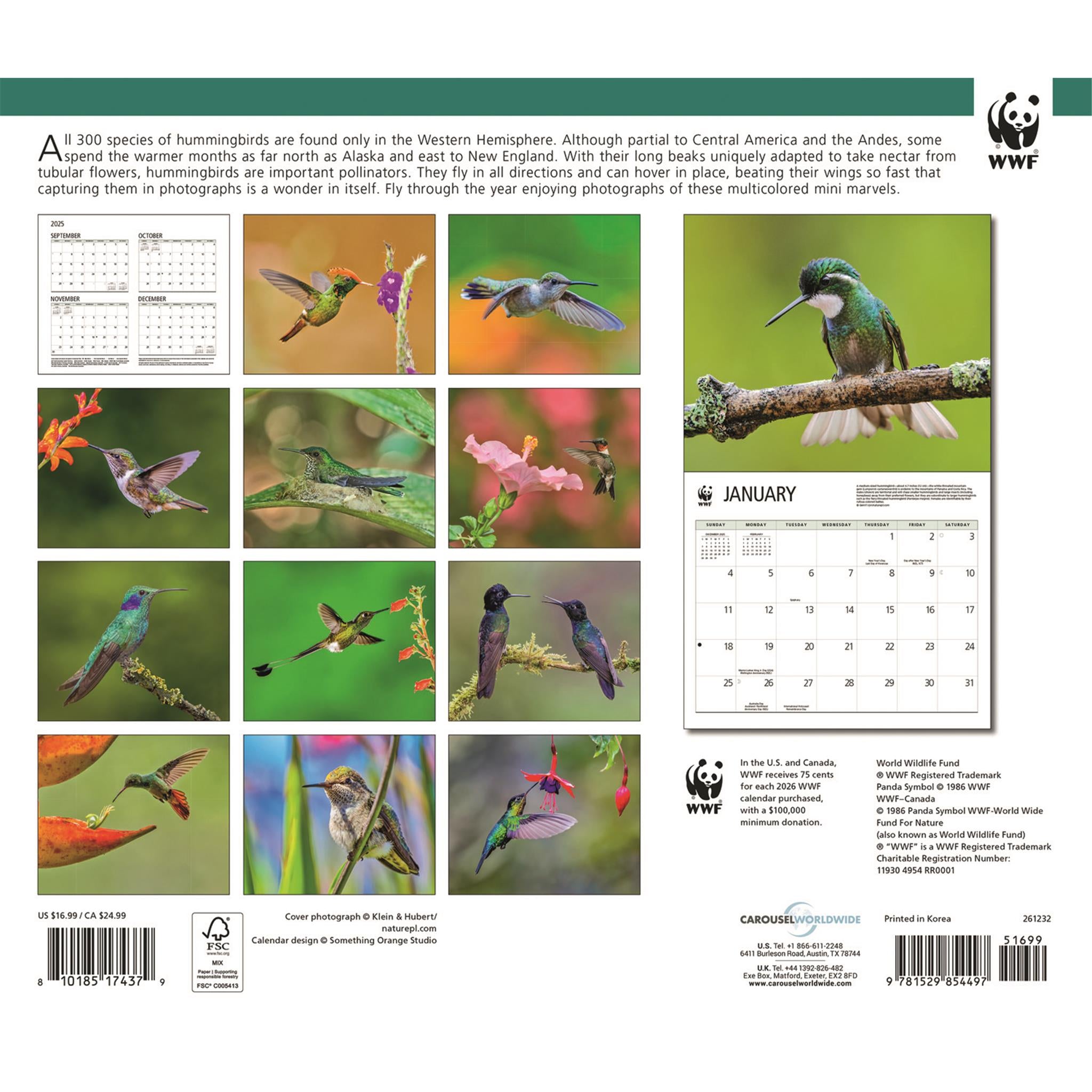 World Wildlife Fund Hummingbirds 2026 Wall Calendar