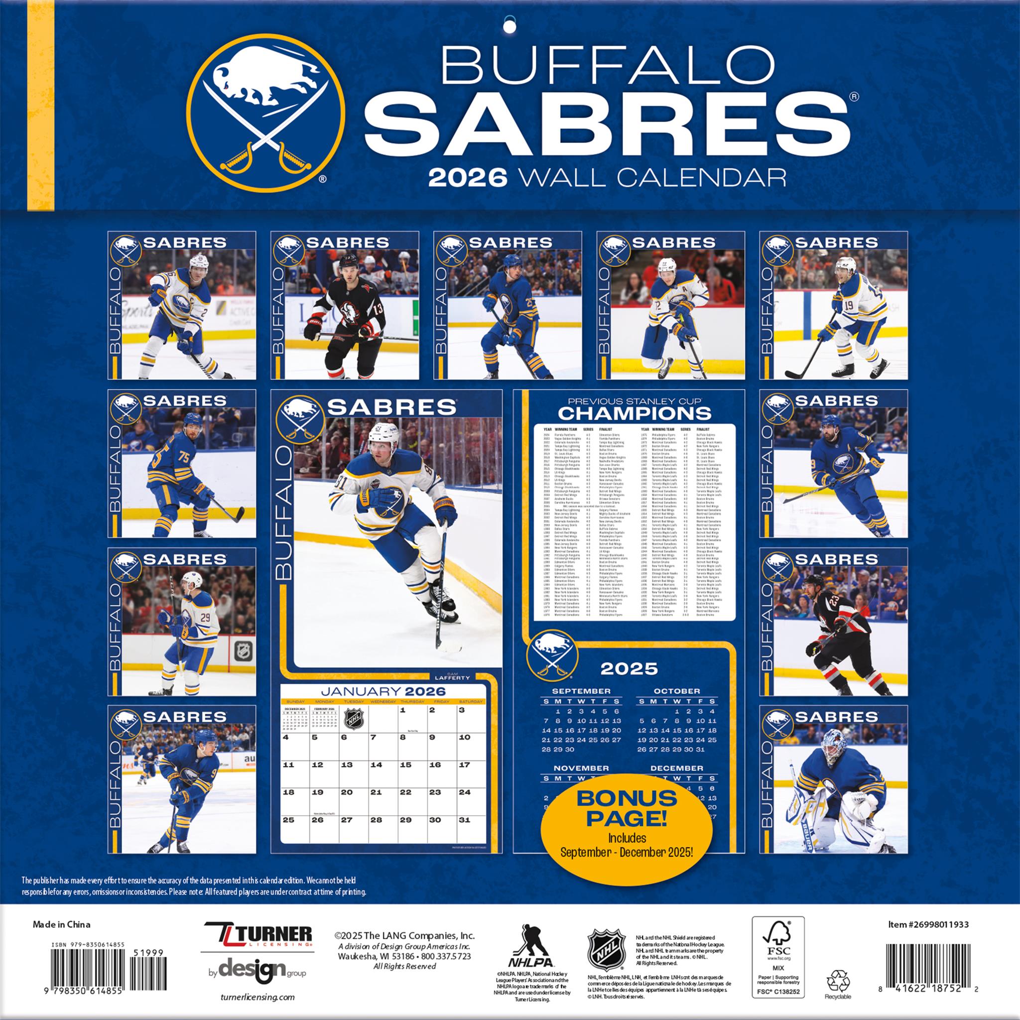 NHL Buffalo Sabres 2026 Wall Calendar