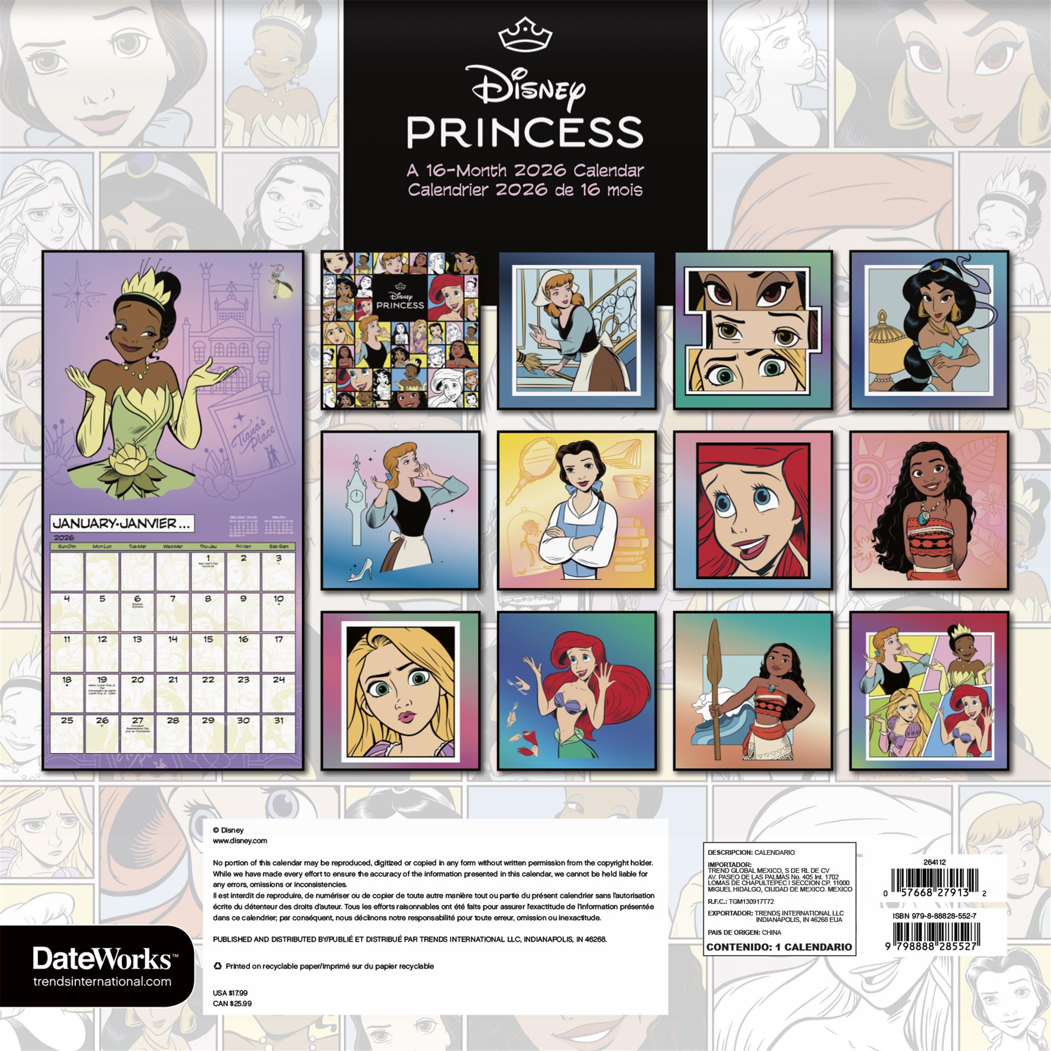 Disney Princess Bilingual 2026 Wall Calendar