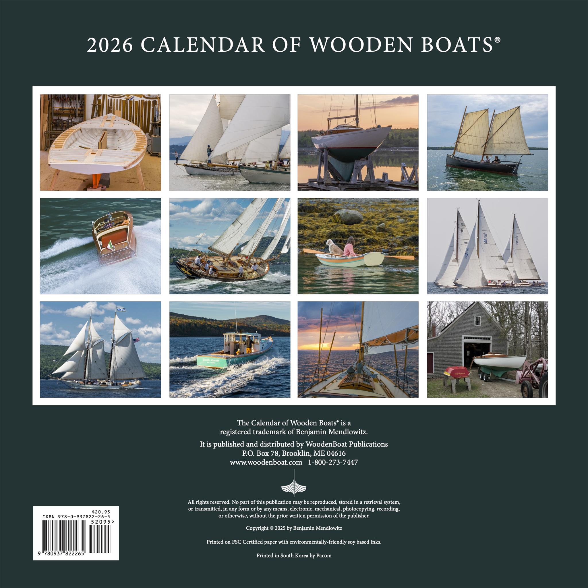 Wooden Boats 2026 Wall Calendar