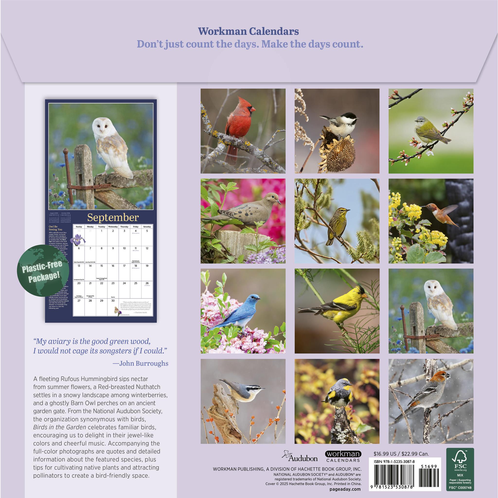 Audubon Birds In The Garden 2026 Wall Calendar