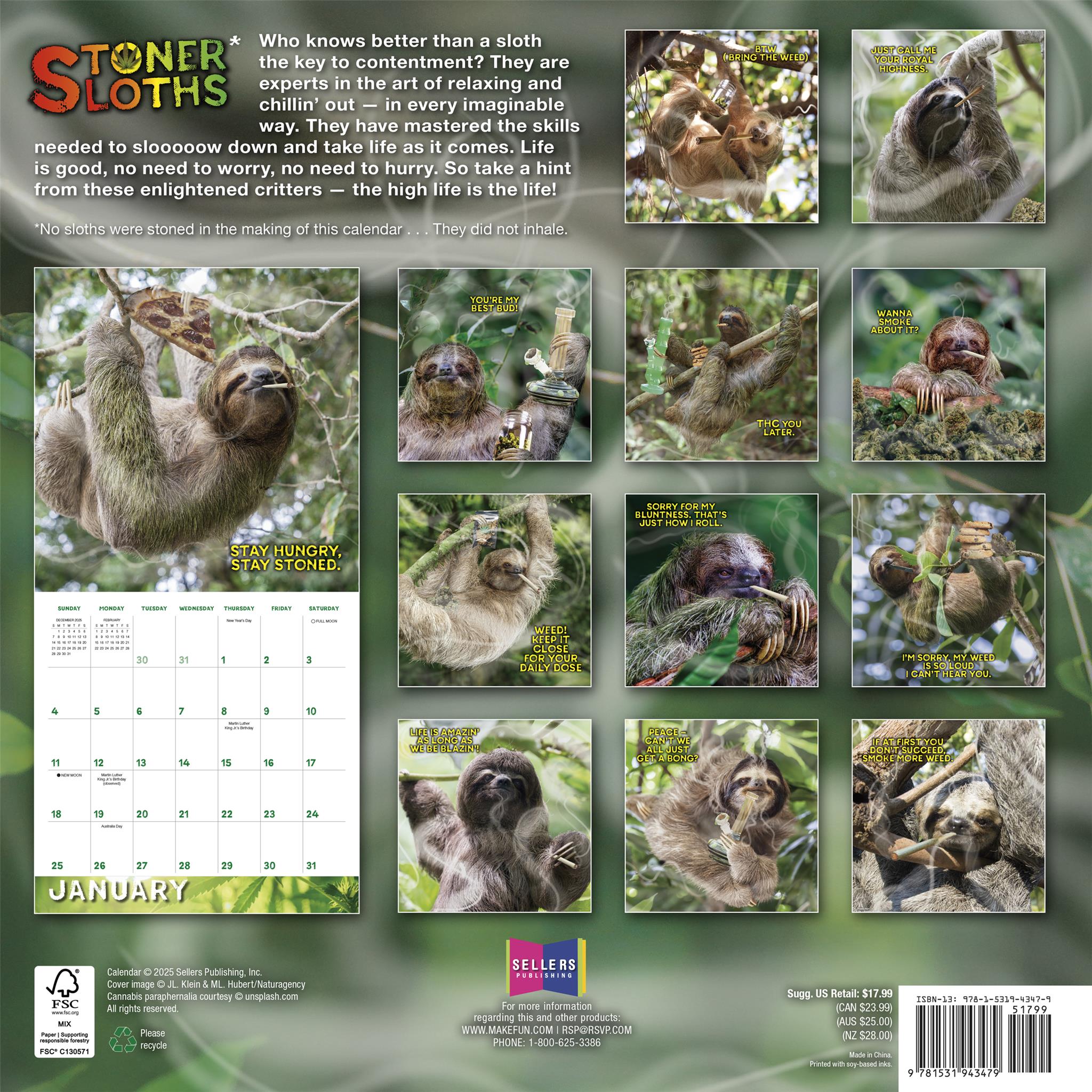 Stoner Sloths 2026 Wall Calendar