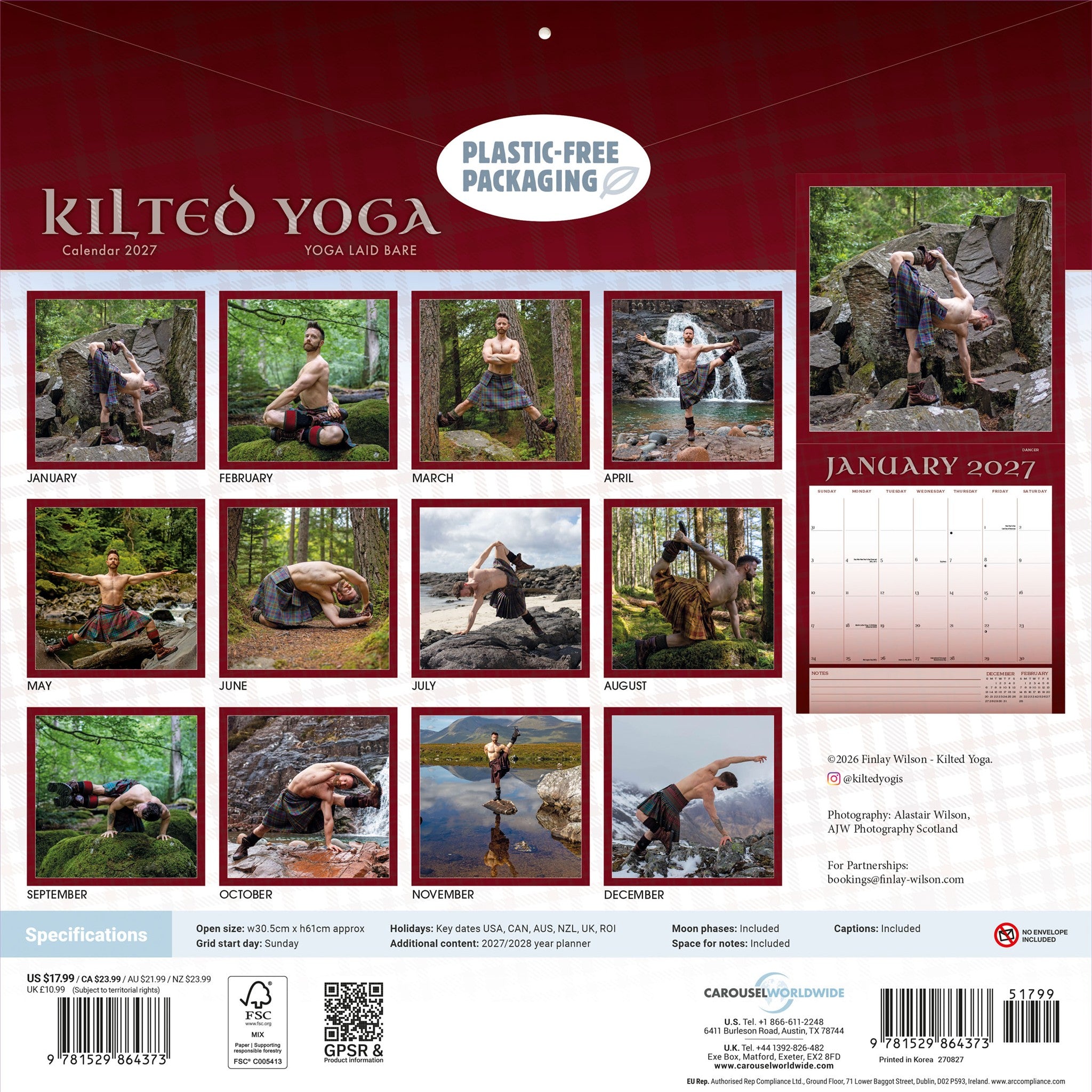 Kilted Yoga 2027 Wall Calendar