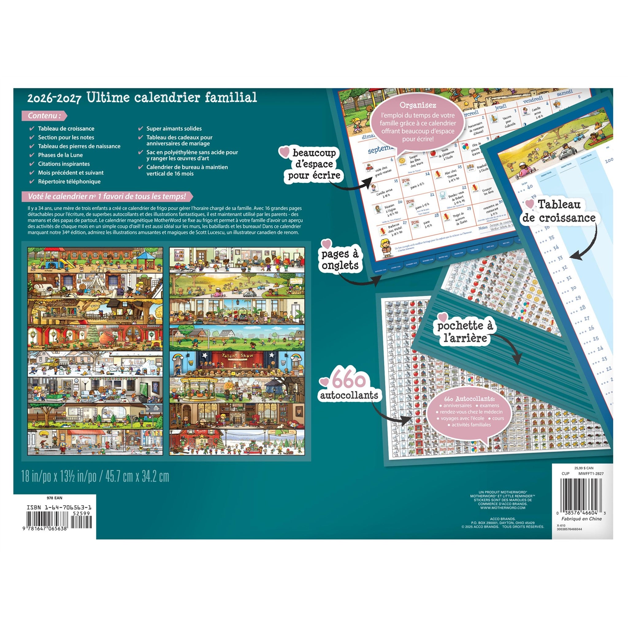 MotherWord Ultime calendrier familial de luxe 2026-2027 calendrier mural