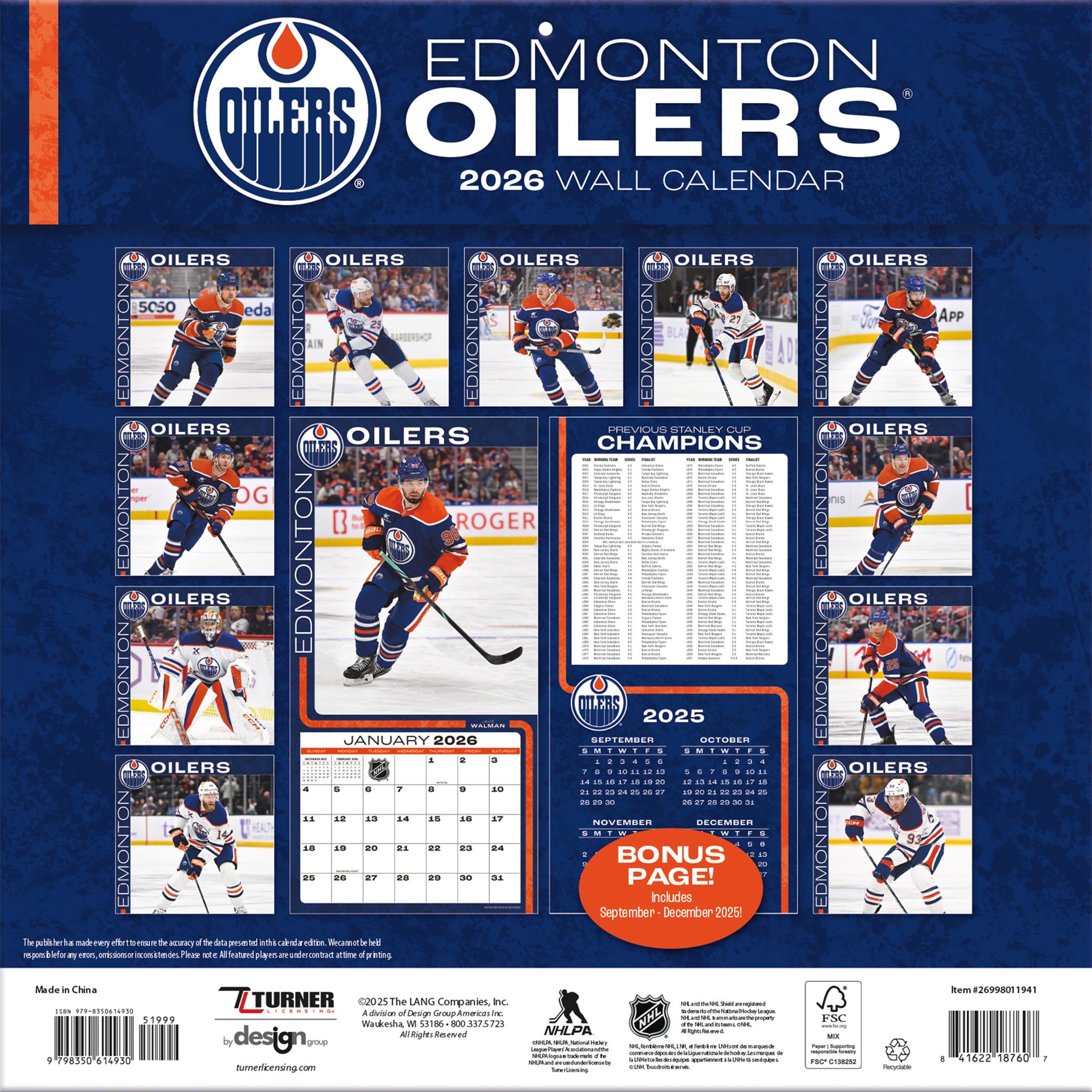 NHL Edmonton Oilers 2026 Wall Calendar