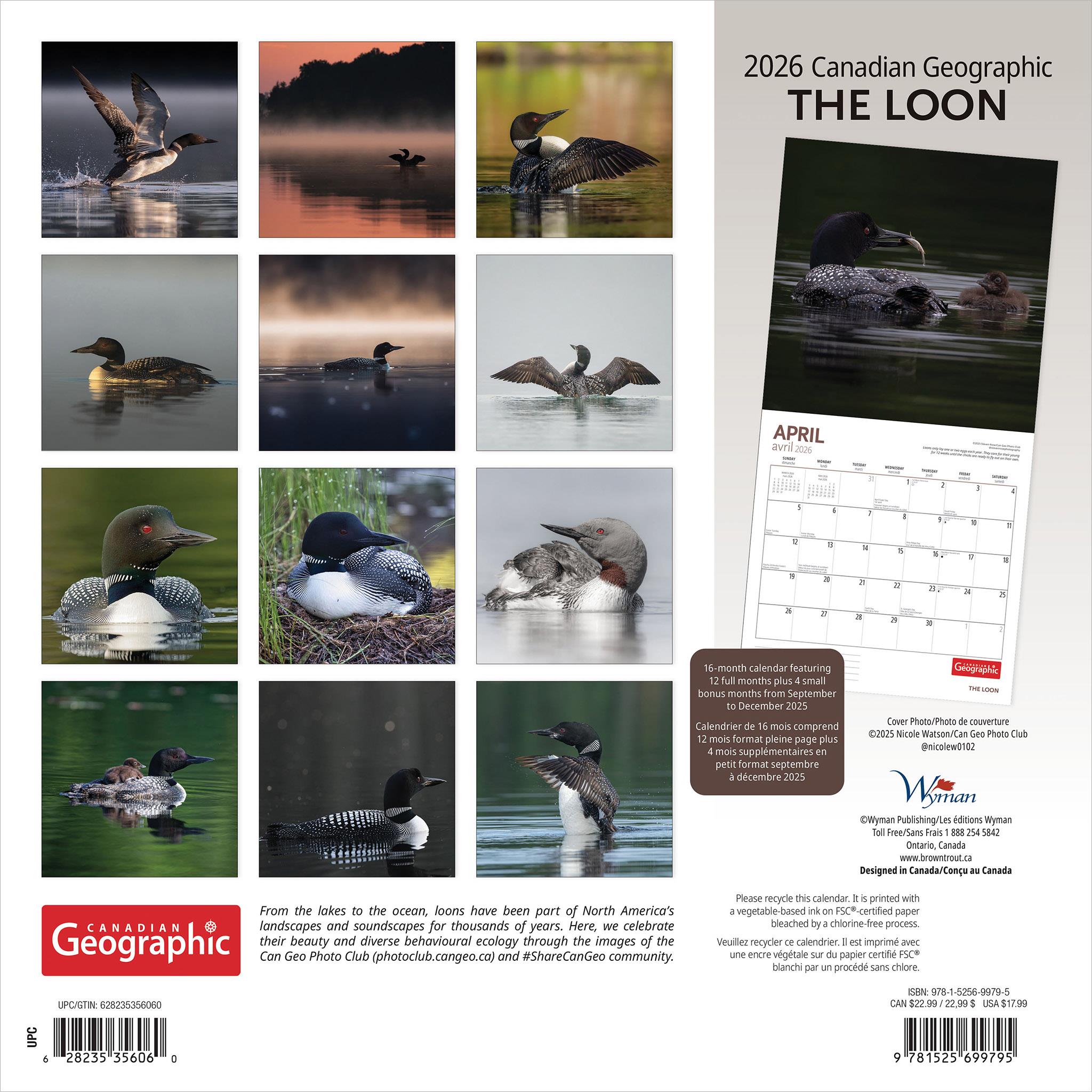 Canadian Geographic Loon 2026 Wall Calendar - Online Only