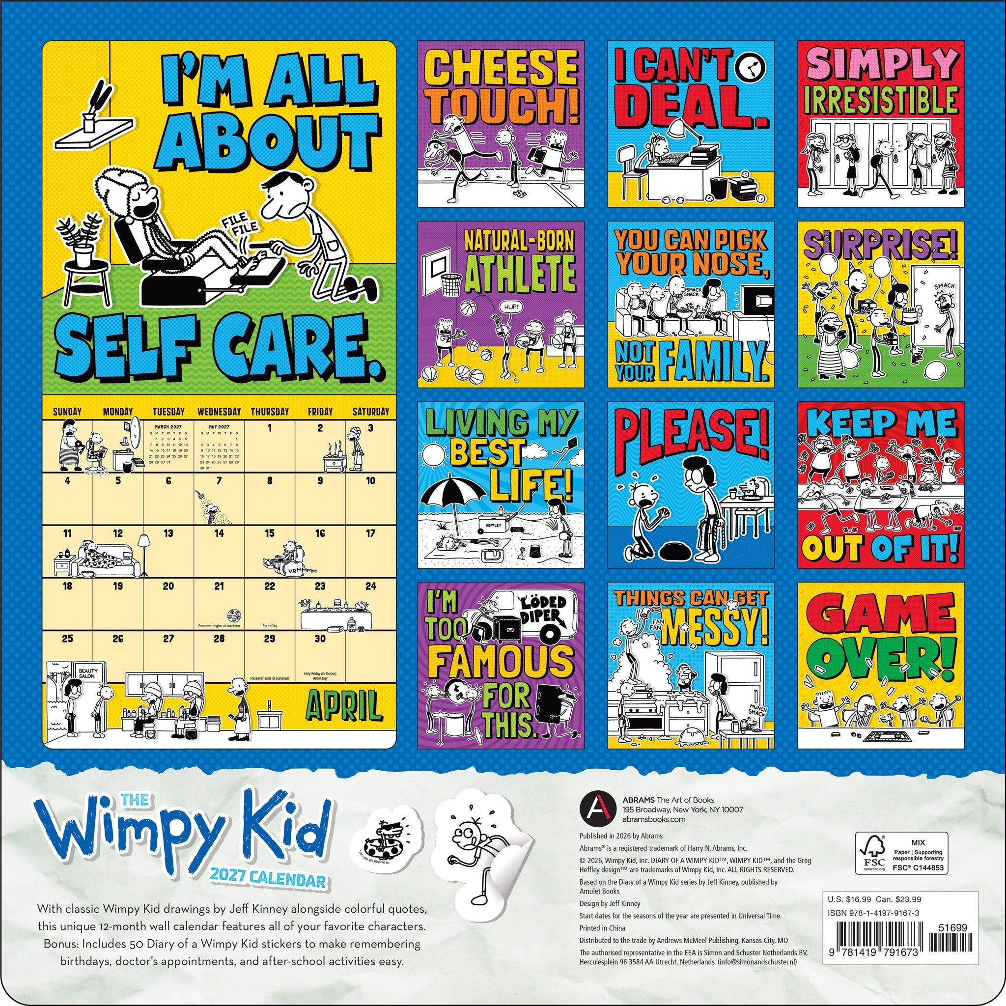 Wimpy Kid with Stickers 2027 Wall Calendar