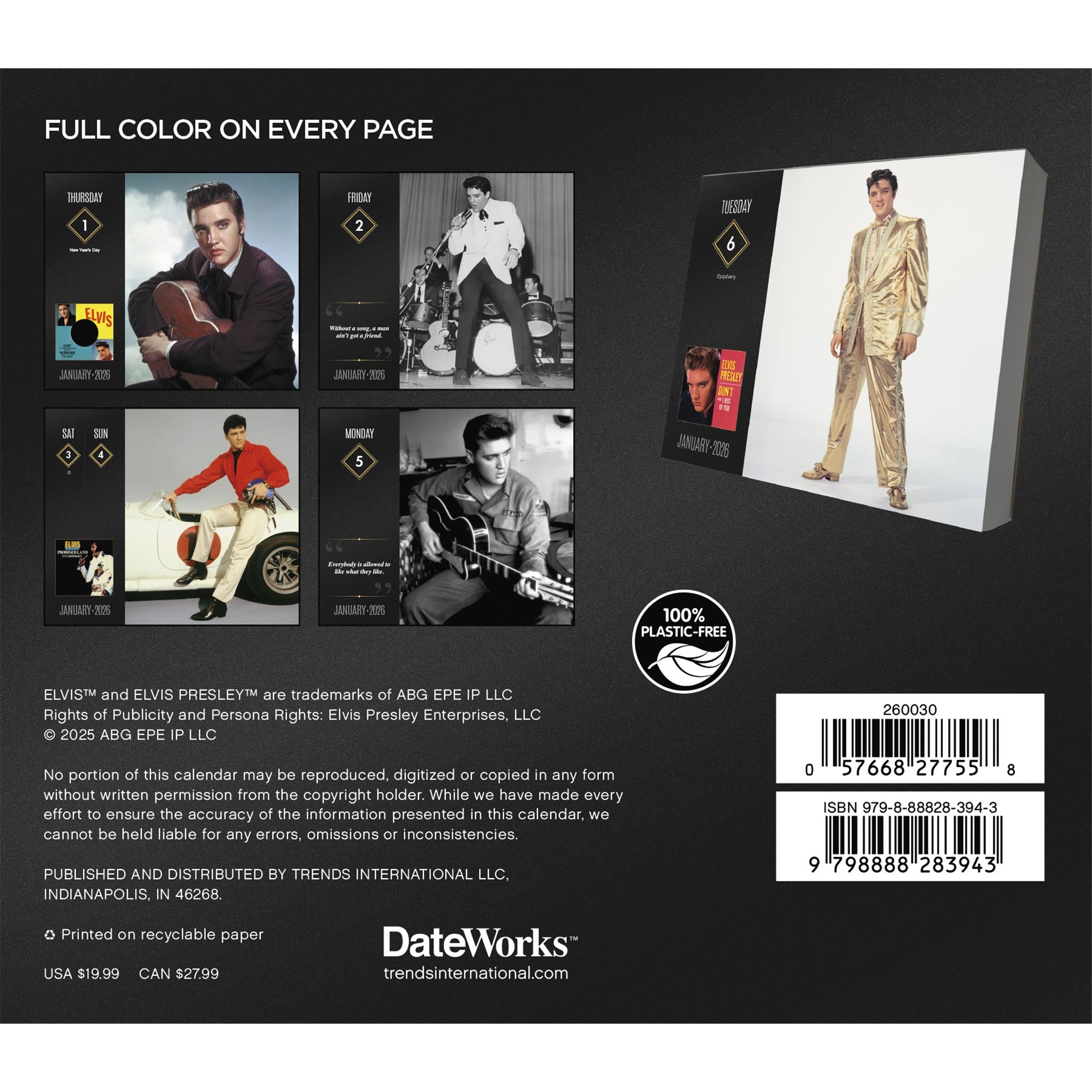 Elvis Presley 2026 Box Calendar