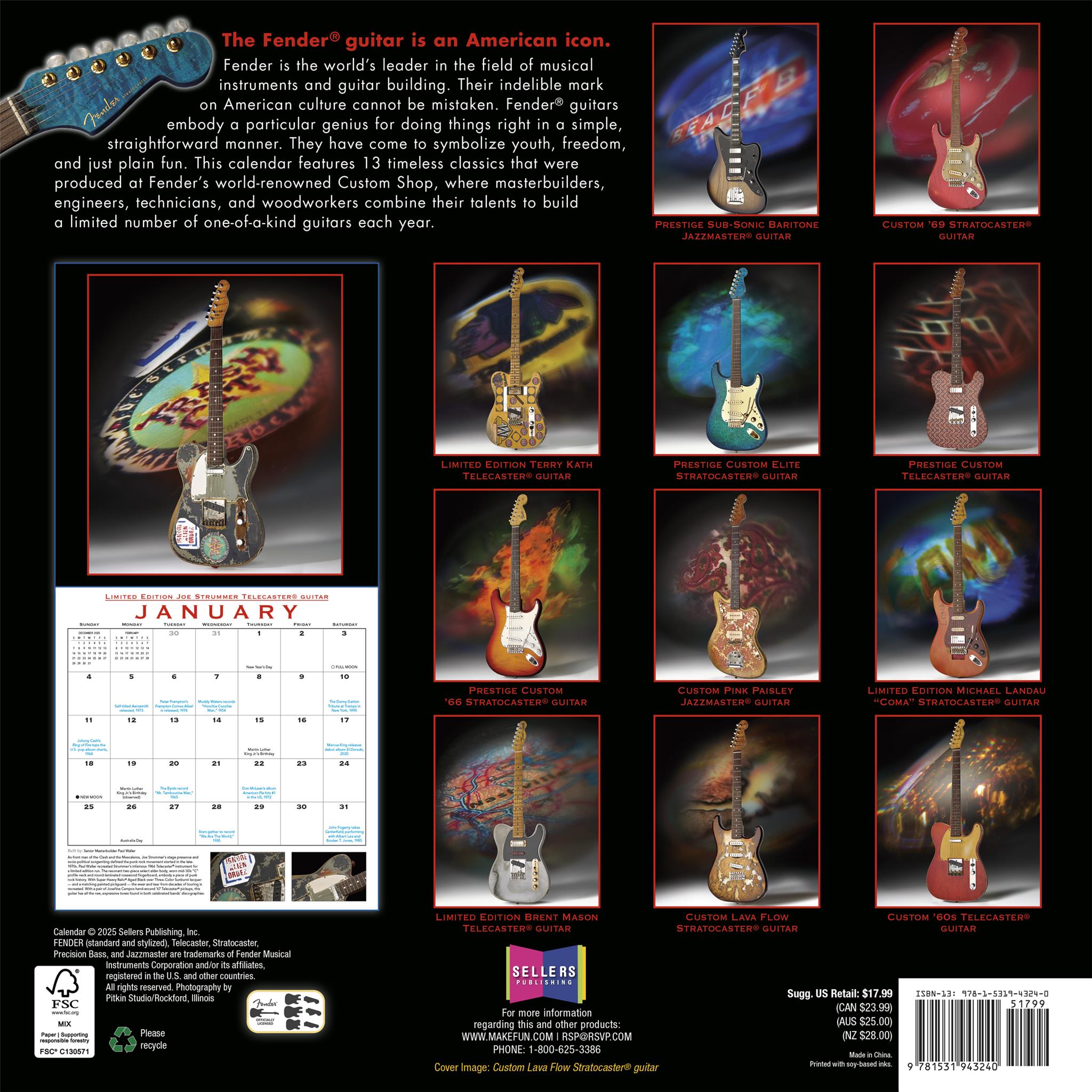 Fender Guitars Custom Shop 2026 Wall Calendar