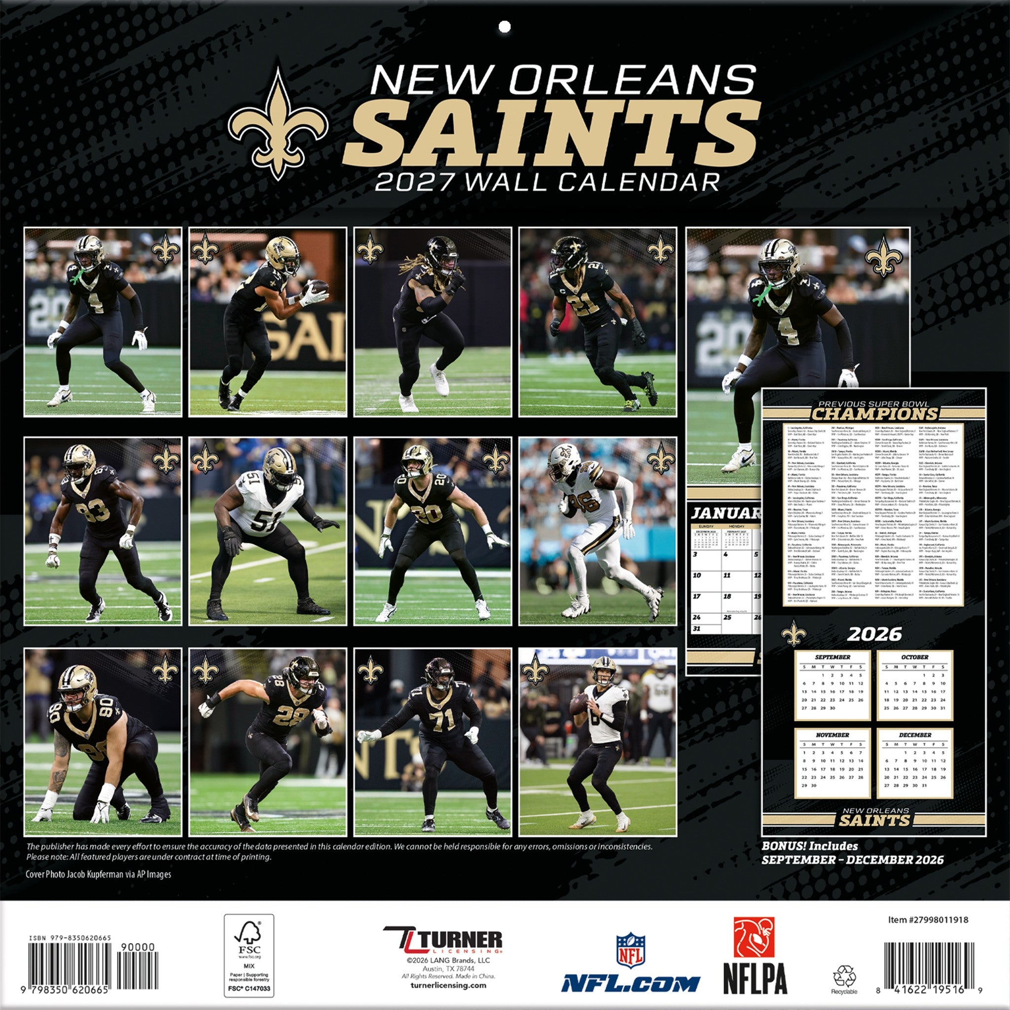 NFL New Orleans Saints 2027 Wall Calendar